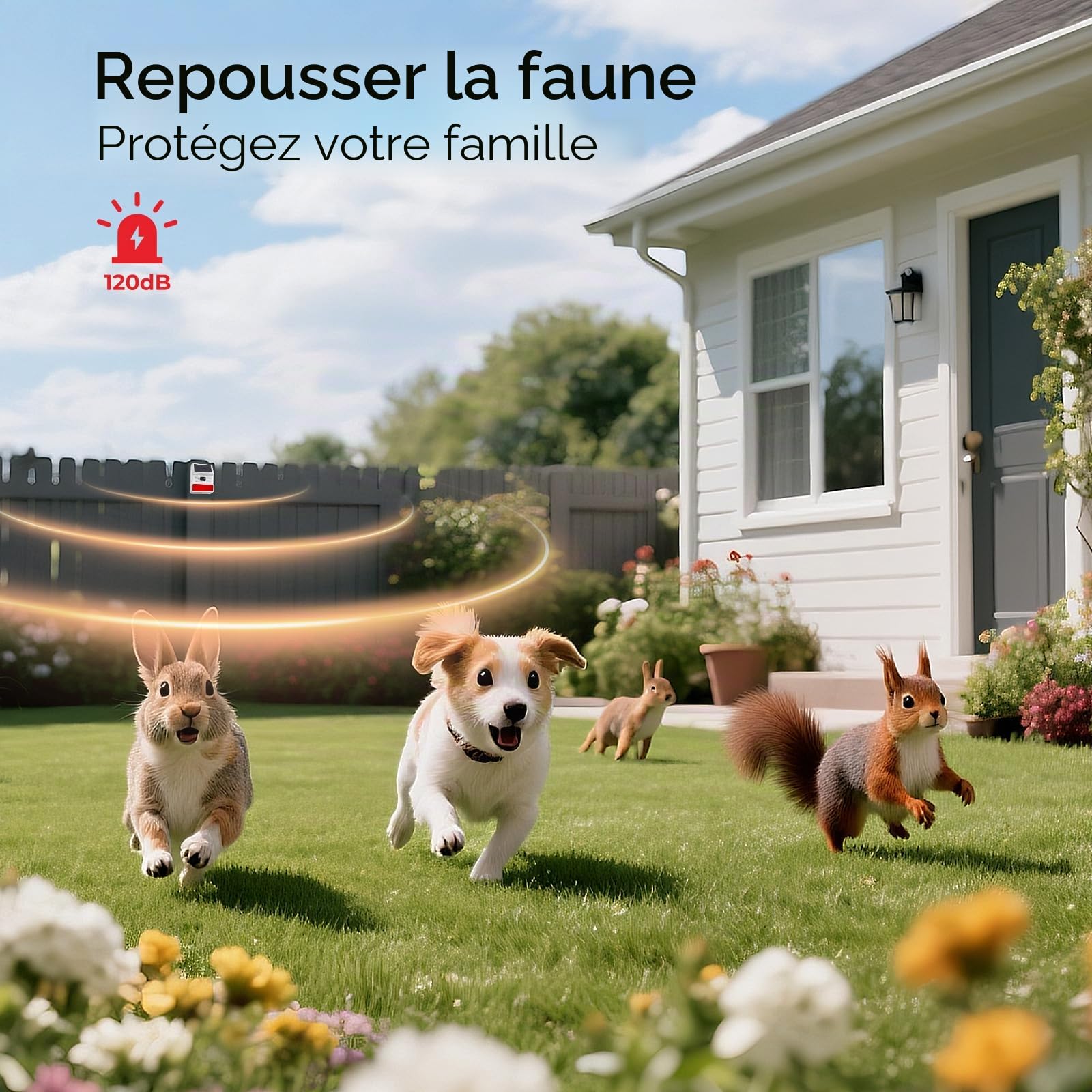 Lot de 2 sirènes d'extérieur intelligentes sans Fil avec Panneau Solaire Détecteur de Mouvement Alarme Forte et Stroboscope Clignotant, Télécommande contrôle, Facile à Installer, sirène sans