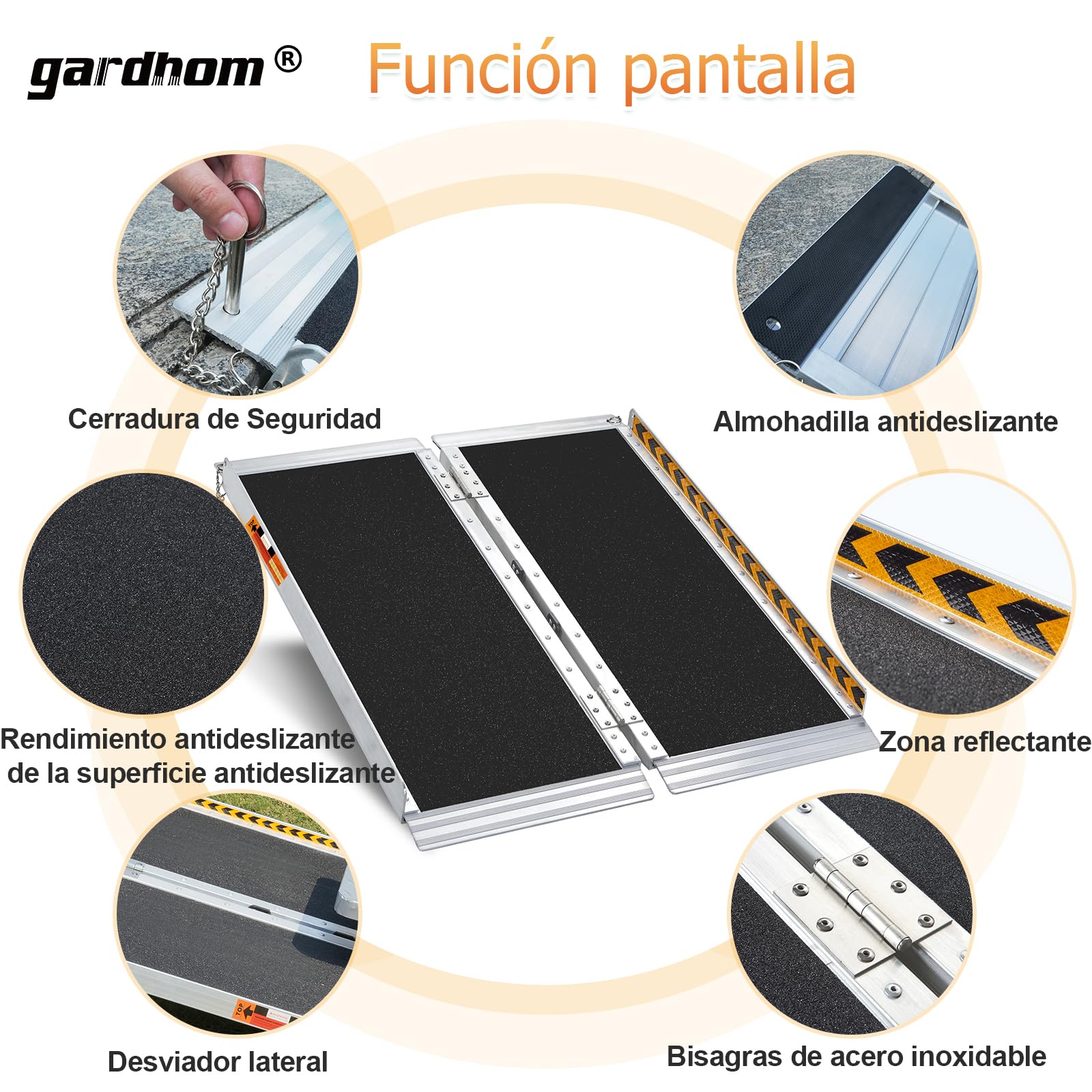 gardhom Rampas para sillas de Ruedas de 305 cm, Extra Anchas de 72 cm, Plegable, portátil, Antideslizante, de Aluminio, para umbral de Puerta, escalones, escaleras, Capacidad de Carga de 362 kg