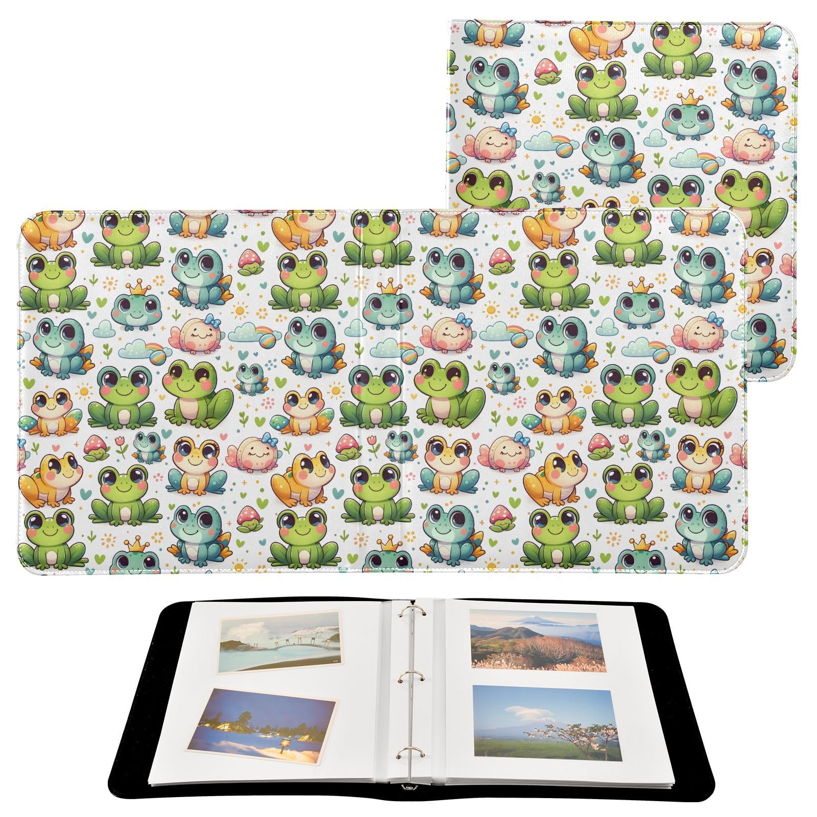 JIPONI Cartoon Frog Large Photo Album, DIY Leather Cover Scrapbook Albums for 4x6 5x7 6x8 Pictures, Self Adhesive Memory Book for Wedding, Baby, Family