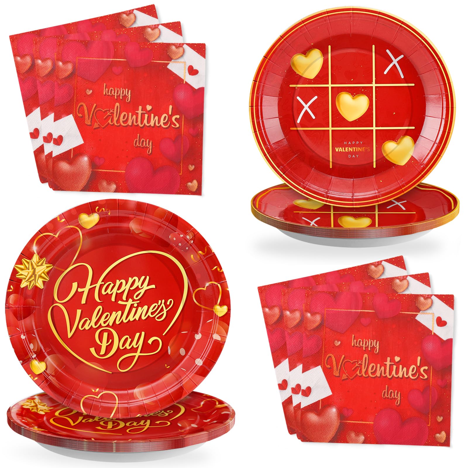 SCIONE 96PCS Valentines Party Plates Valentines Decorations Includes Paper Plates,Napkins,Reusable Forks for Valentines Day Anniversary Party Supplies