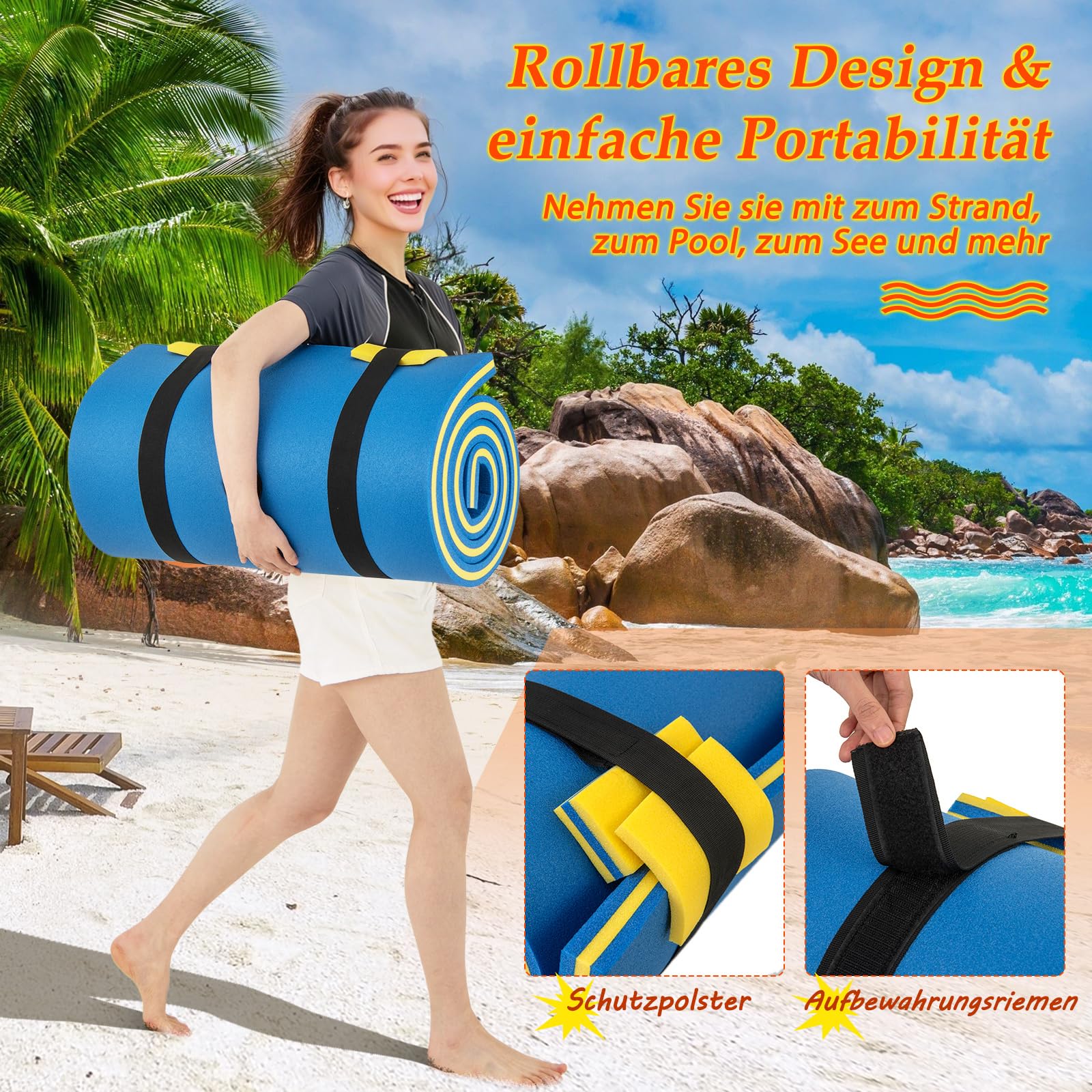 COSTWAY Schwimmmatte 355 x 183 cm, Schwimmende Wassermatte bis 400 kg belastbar, Schwimmmatte aus reißfestem XPE-Schaumstoff, Wasserliege, Wasserhängematte für Kinder und Erwachsene