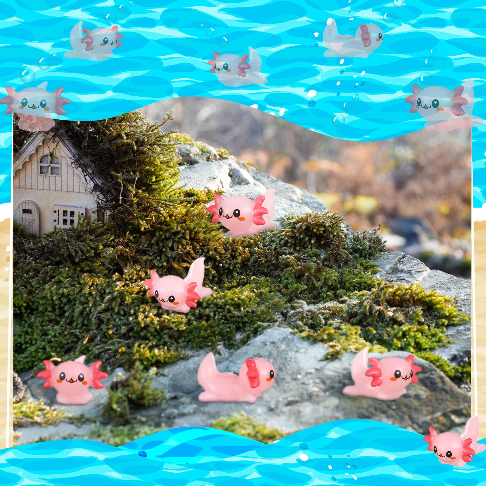 Lot de 64 mini axolotl lumineux en résine - 8 couleurs phosphorescentes - Petit axolot en résine pour cacher en vrac - Figurines d'animaux miniatures en plastique pour micro paysage, maison de Lot de 64 mini axolotl lumineux en résine - 8 couleurs phosphorescentes - Petit axolot en résine pour cacher en vrac - Figurines d'animaux miniatures en plastique pour micro paysage, maison de