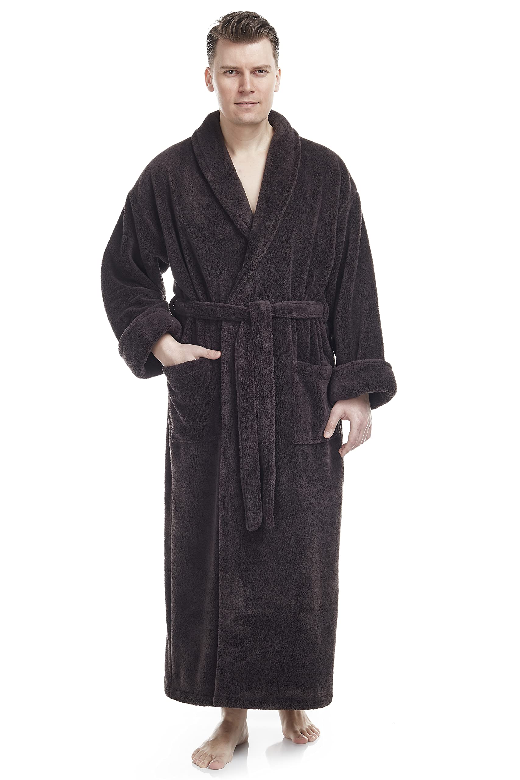 Arus Men's Shawl Collar Full Length Tall Long Fleece Robe