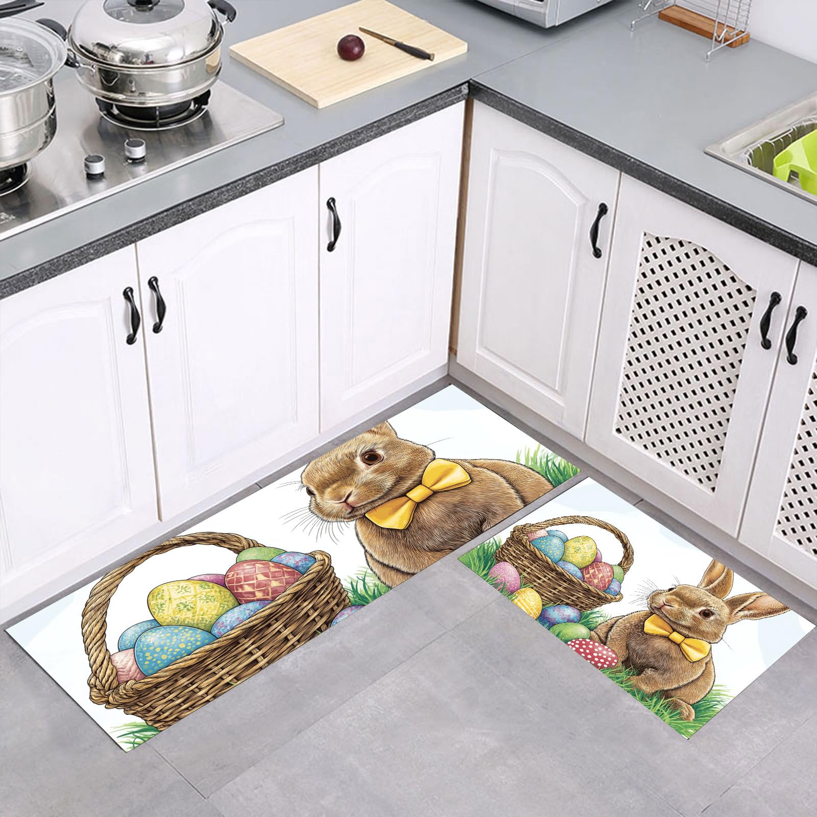 Alfombrilla conejito de Pascua para una cocina acogedora, pack de 2 alfombras cómodas