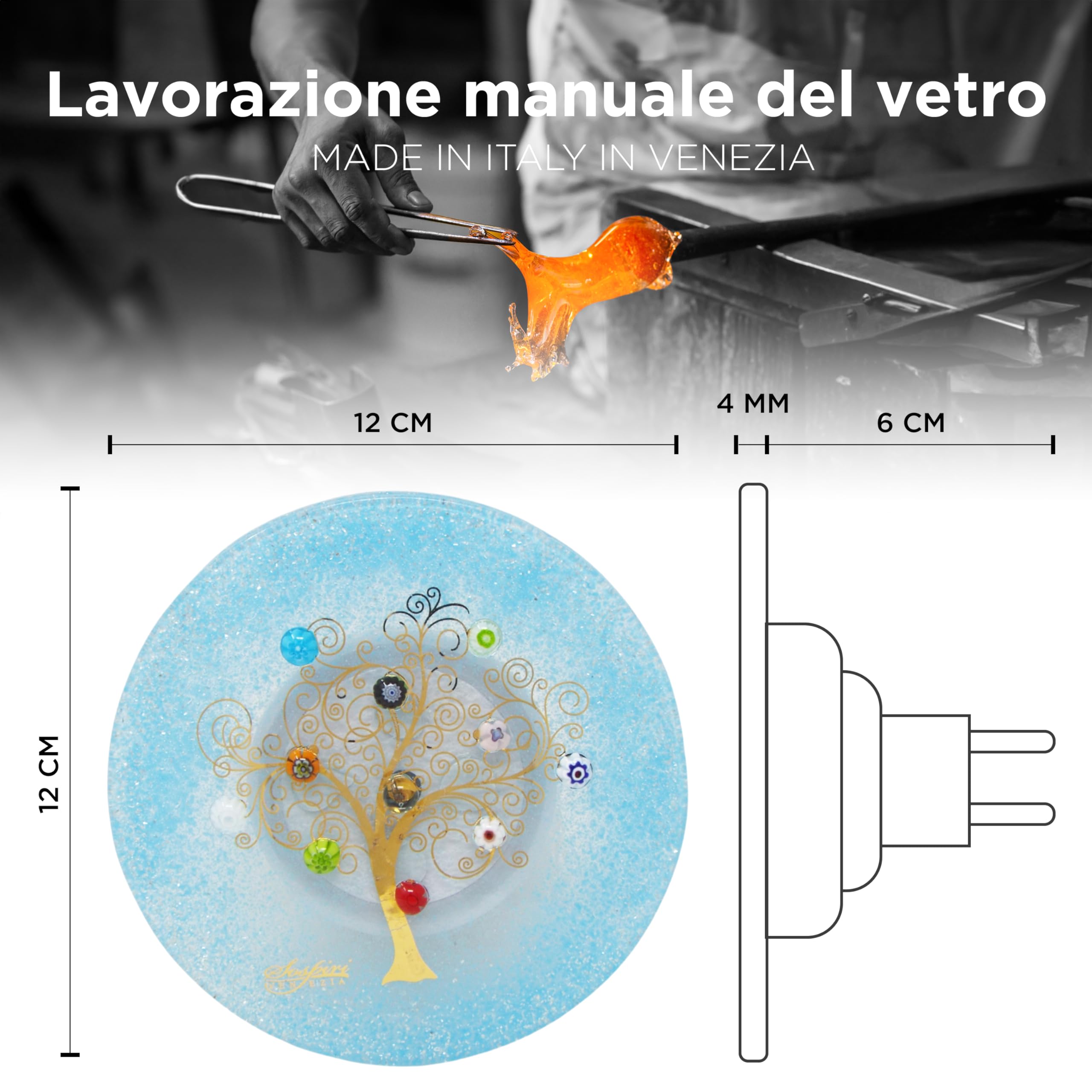 SOSPIRI VENEZIA Luz nocturna para niños de cristal de Murano, sensor inteligente de enchufe, decoración para el hogar, dormitorio, luces LED, iluminación de pared, escaleras, idea de regalo. (Árbol de