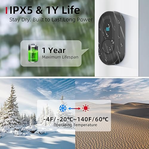 Miniatura 6 de CallToU Timbre para personas con discapacidad auditiva con luz estroboscópica y 55 melodías, timbre de puerta inalámbrico de largo alcance de 1000