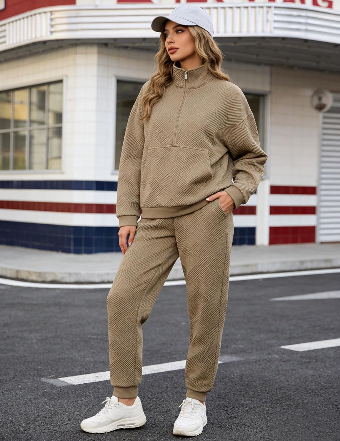 Bealin 2 Piece Sets for Women Sweatsuit Long Sleeve Half Zip Tops and Sweatpants Workout Tracksuit Matching Sets