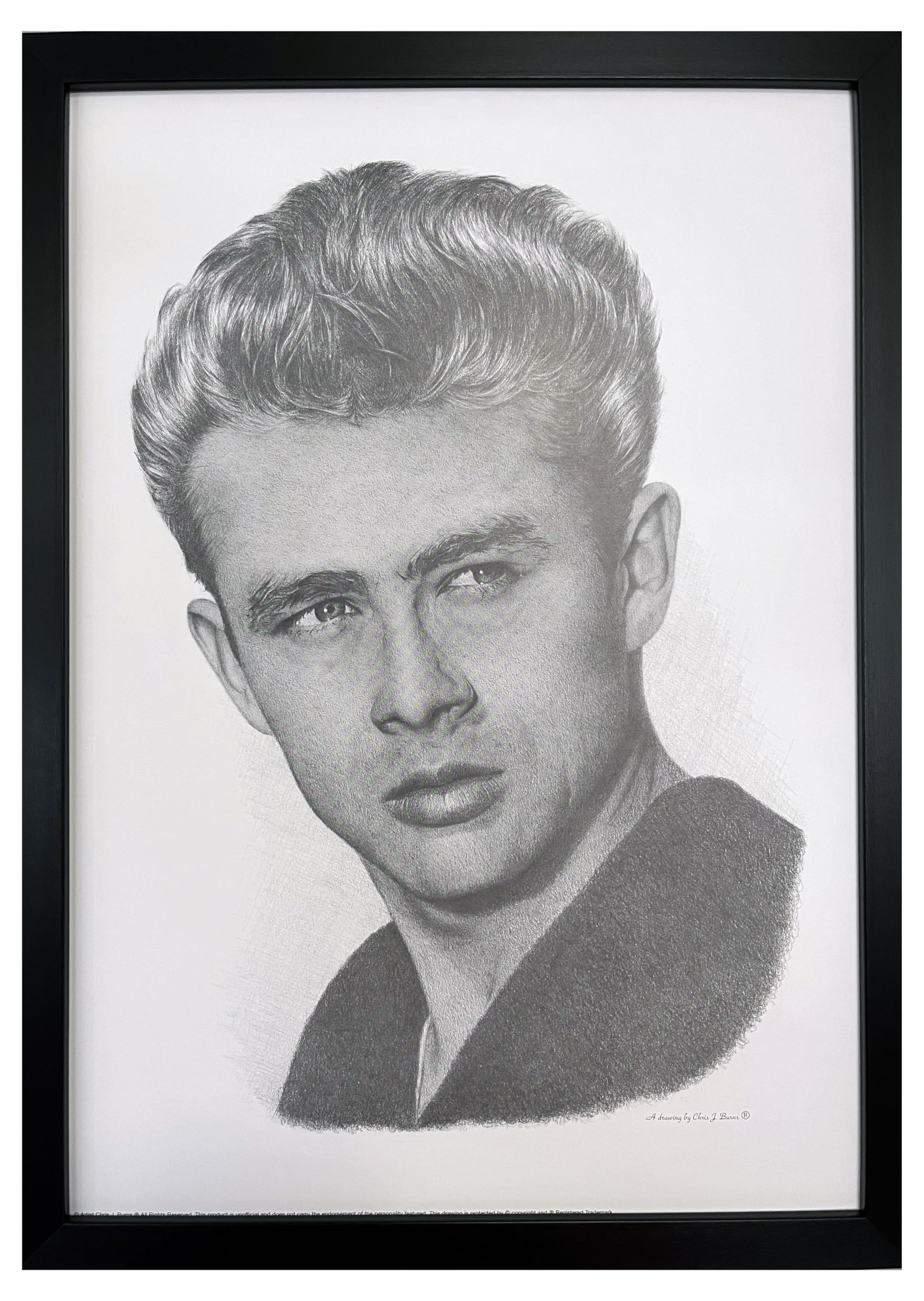 Impression au crayon James Dean encadrée par Chris Burns APCB04 - 2