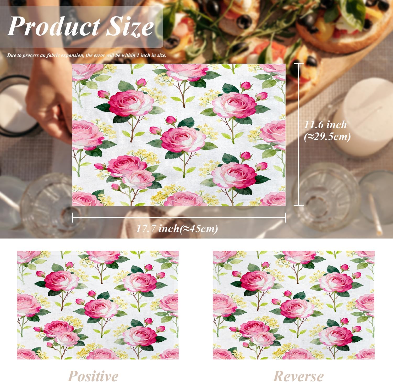 Shrahala Beautiful Rose Flower Placemats, Beautiful Flower Elegant Table Mat Linen Burlap Washable Double-Deck Heat Insulation for Dining Table Kitchen Table Set of 4 (12 x 18 inch)