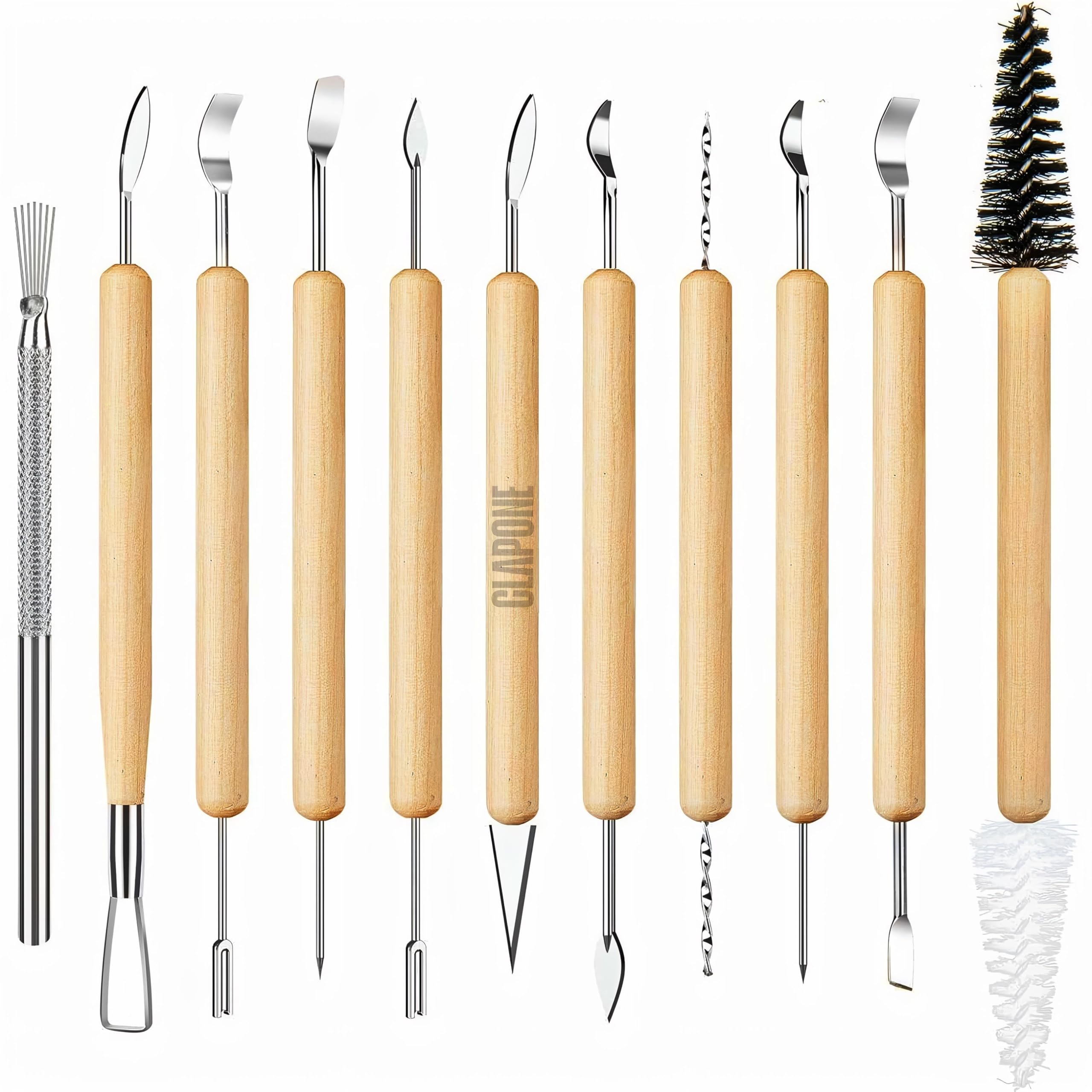 CLAPONE Wooden Handle Clay Pottery Sculpting Tools/Pottery Tool/Pottery Tools Kit for Clay/Sculpture/Tools for Art and Craft/Ceramic Modeling Tool/Crafting Supplies (11 Pcs)-image-5
