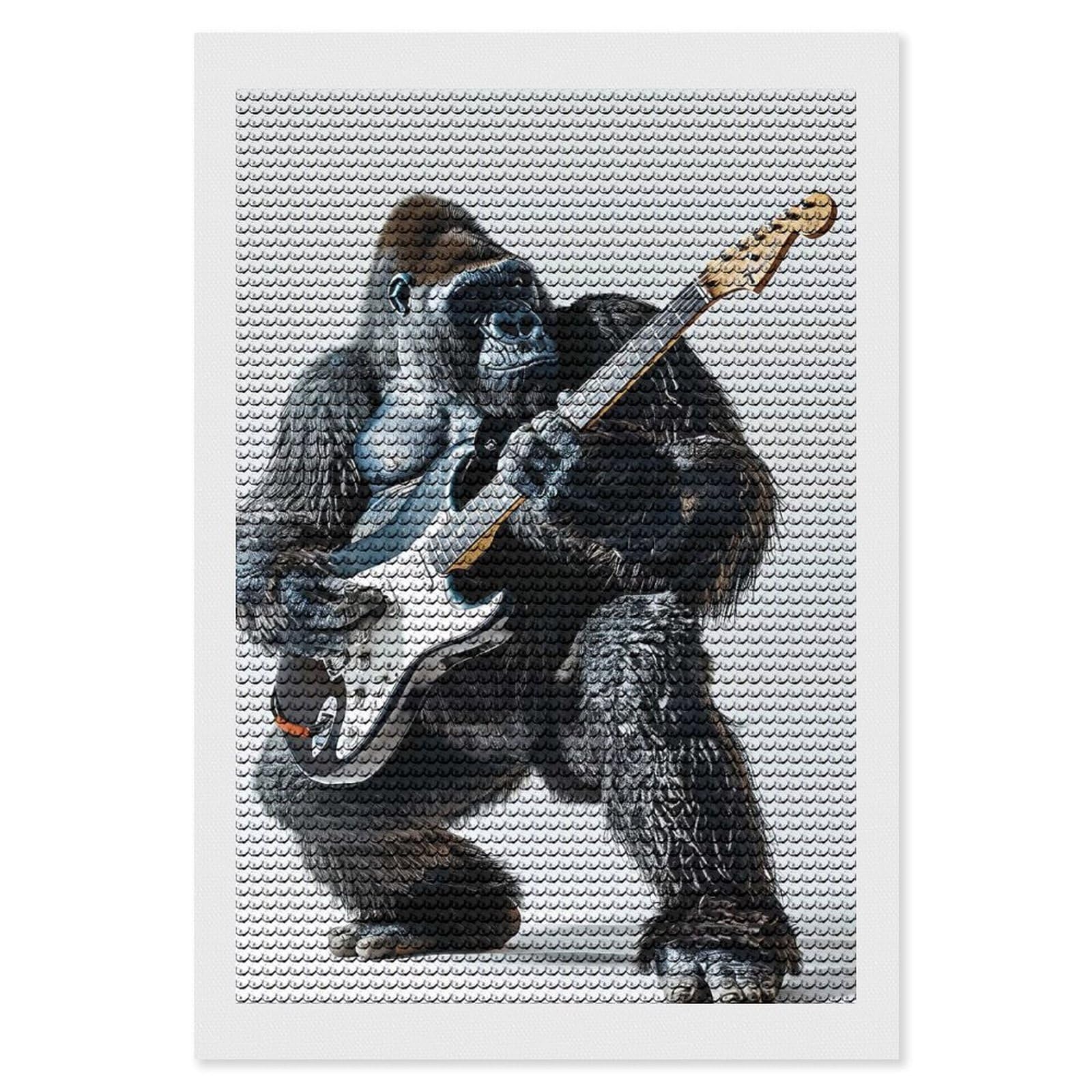 Junmoney Gorilla Guitar Diamond Art Kit 8"x12", for Beginners, Vintage Style Decor, Good for Quiet Evenings, Festive Craft Gift