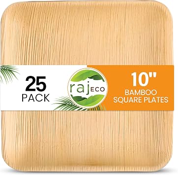 Raj Bamboo Disposable Heavy Duty 10 Square Plates 25 Pack