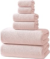 REDKISS Pink 6-Piece Microfiber Towel Set - Ultra Soft, Highly Absorbent Bath, Hand Towels & Washcloths for Bathroom, Gym, Spa