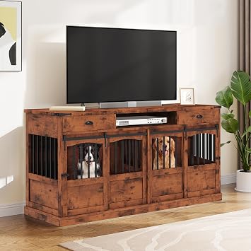 72" Double Dog Crate Furniture with Storage Brown