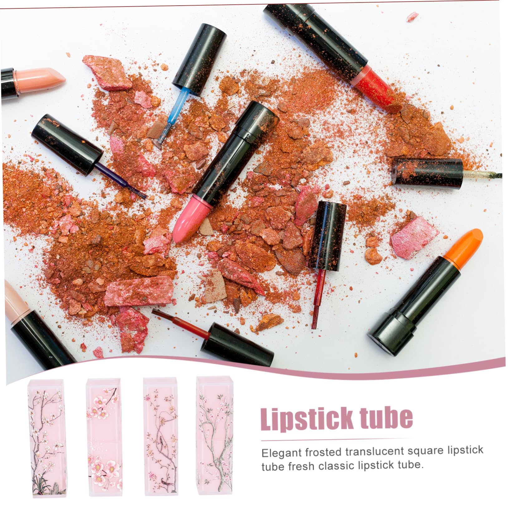 Tubo de Lápiz Labial Estilo Chino Abs Rosa 4 Piezas