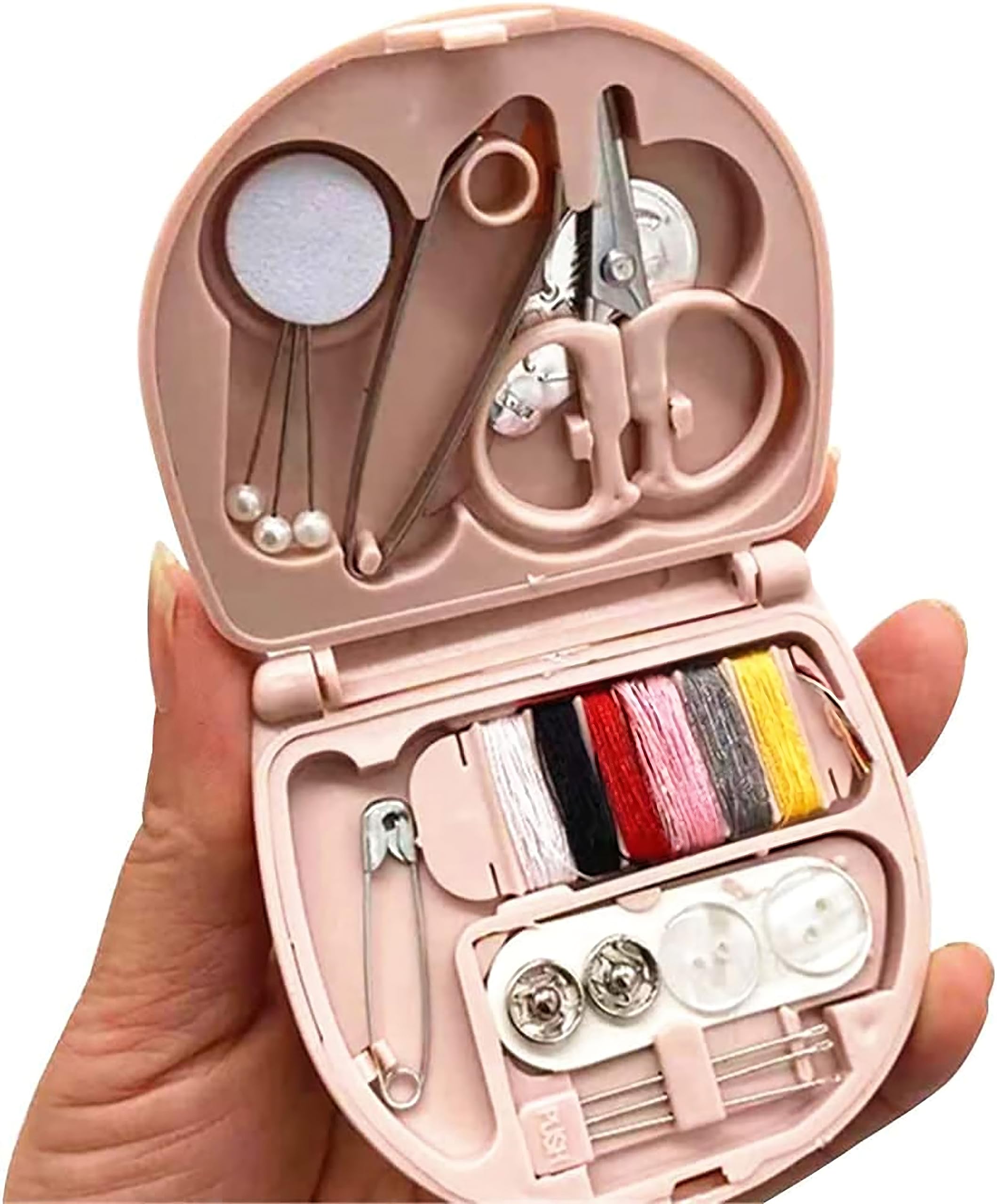 KERMIS Mini Travel Sewing Kit DIY Sewing Supplies Portable Sewing Tool Kits Plastic Sewing Kit Box Beginner Friendly Emergency Sewing Repair Kit with Threads Scissors Hand Sewing Needles Pack of 1