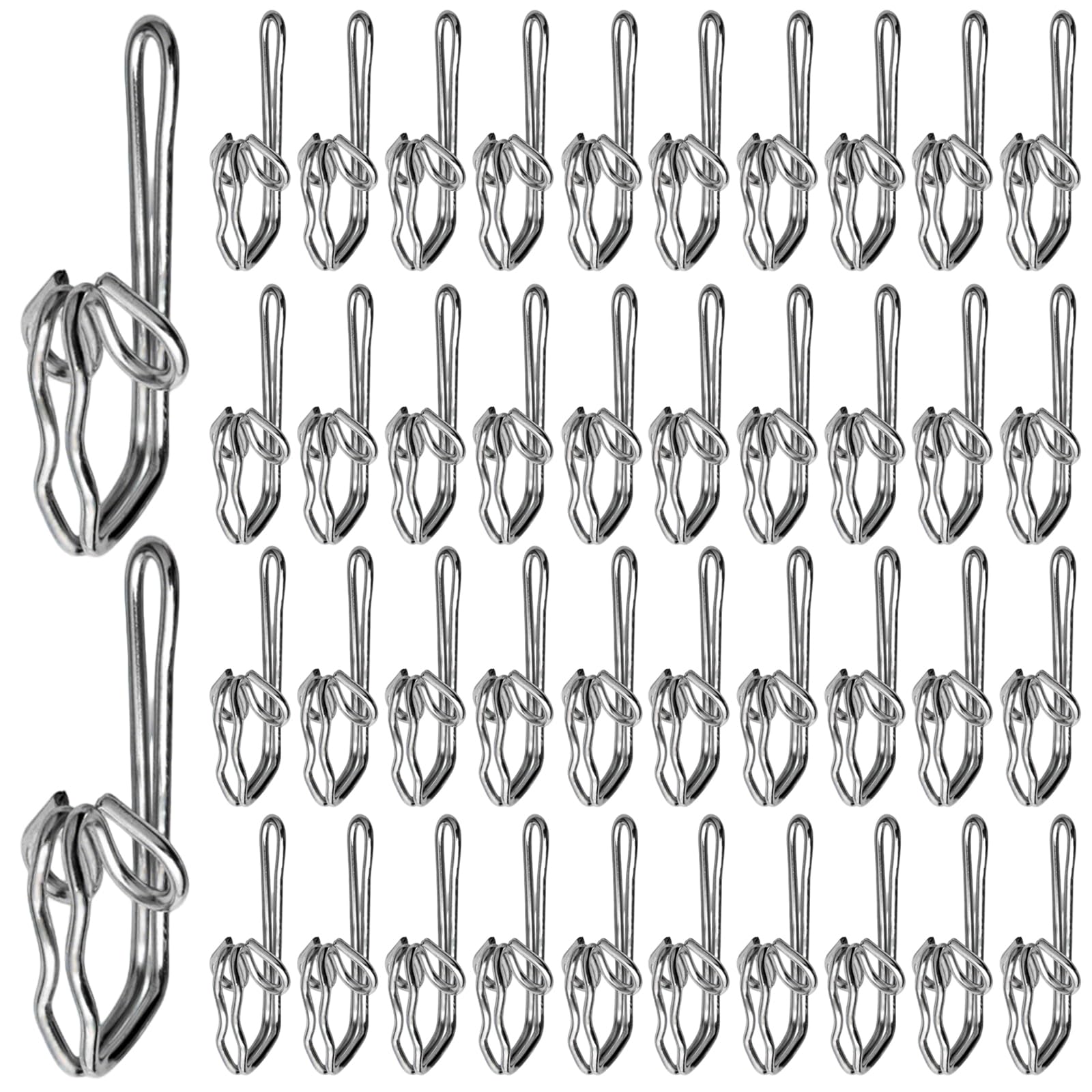 100 Pack Silver Metal Curtain Hooks, 11x28mm Pencil Pleat Pinch Pleat Drapery Hooks for Curtain Header Tape, Heavy Duty Rust-Resistant Curtain Hangers for Home & Office