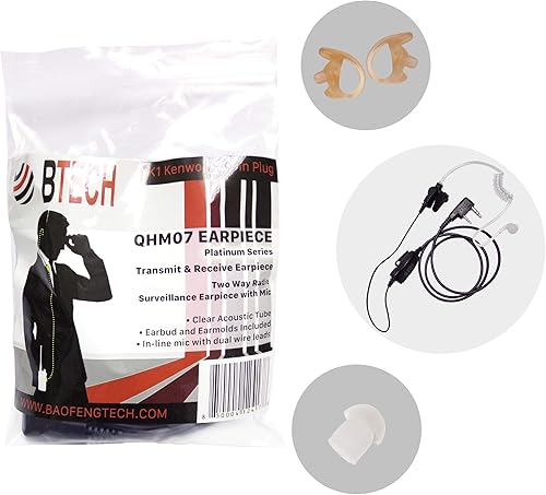 Miniatura 6 de BTECH QHM07 - Auriculares con cancelación de ruido premium con PTT y micrófono en línea (incluye orejas y auriculares) con tubo de bobina acústica