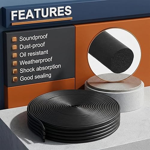 Miniatura 3 de Kingdder 25ft Epdm Foam Rubber Weather Stripping Round Rubber Tubing Seal Closed Cell Solid Foam Tubing Strip Black O Type Weather Stripping Door