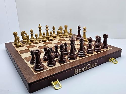 Miniatura 8 de Juego de ajedrez plegable hecho a mano de 18 pulgadas con piezas de ajedrez estándar de alto peso de polímero para la familia, juegos de mesa