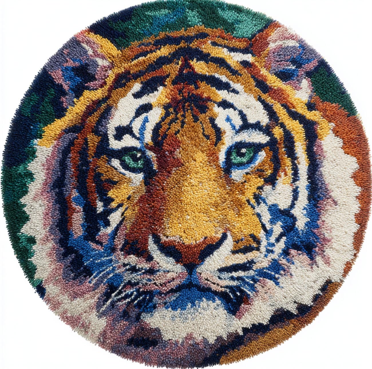 Kitquiver Animal Latch Hook Kits for Adultstiger Head Latch Hook Kit for Beginners，Tapestry Carpet Latchs Set for Adults Self Knotting Set DIY Craft Kits 50x50cm