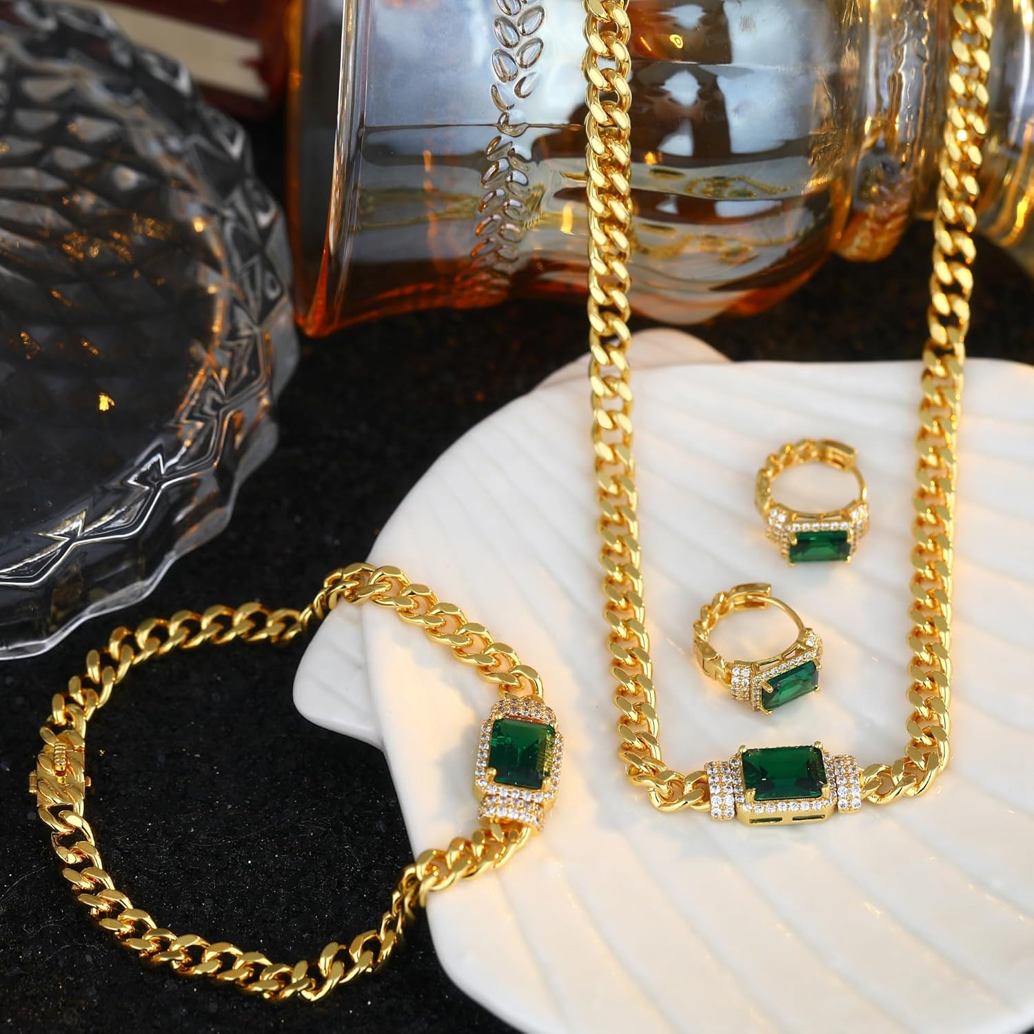 EVEYE 18K Gold Plated Necklace for Women, Adjustable Slide Lock Choker Necklace with Created Emerald & Cubic Zirconia, 14.5-18.3 Inch Dainty Gold Jewelry Gifts for Women - Image 5