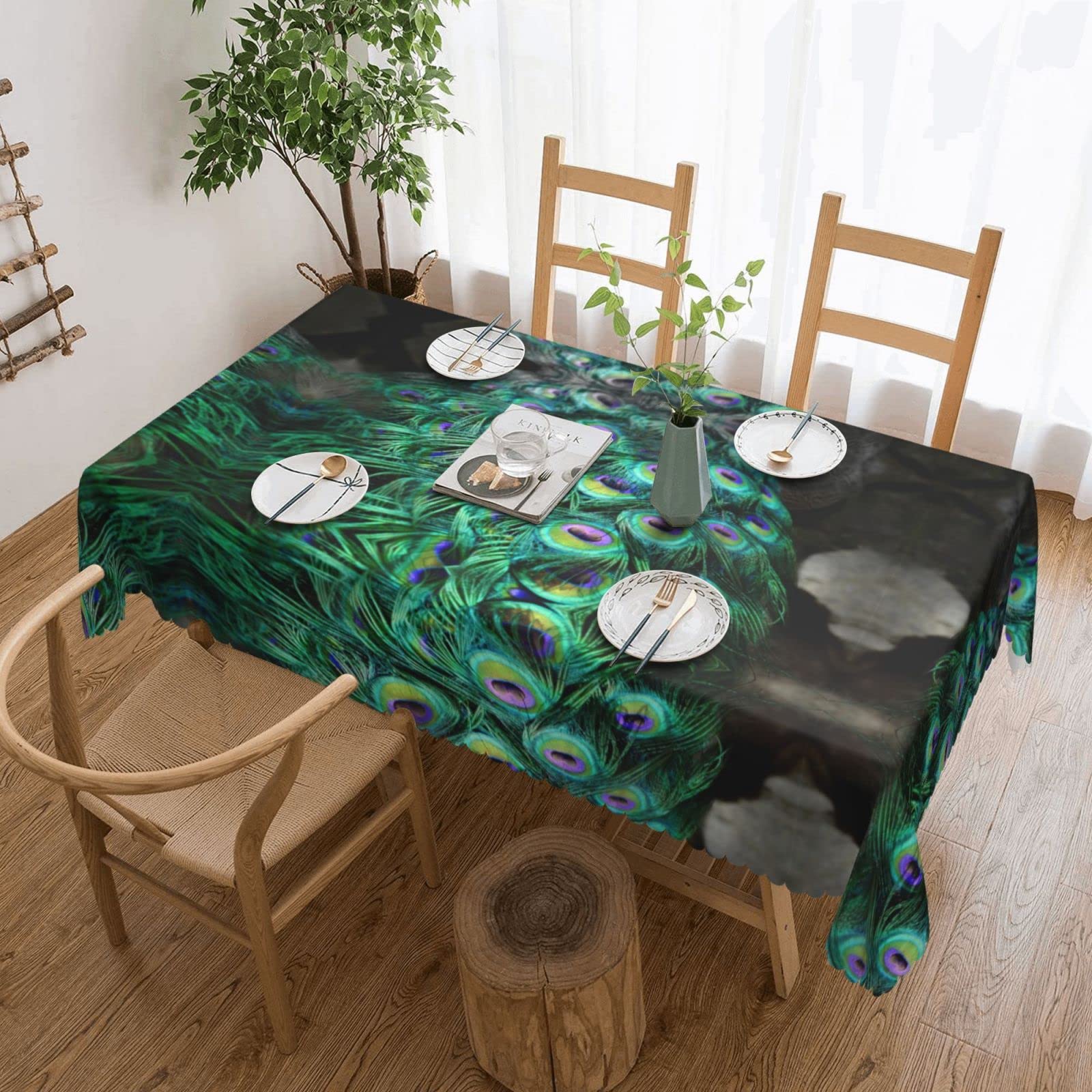 Nappe pour cuisine et salle à manger verte paon rectangulaire