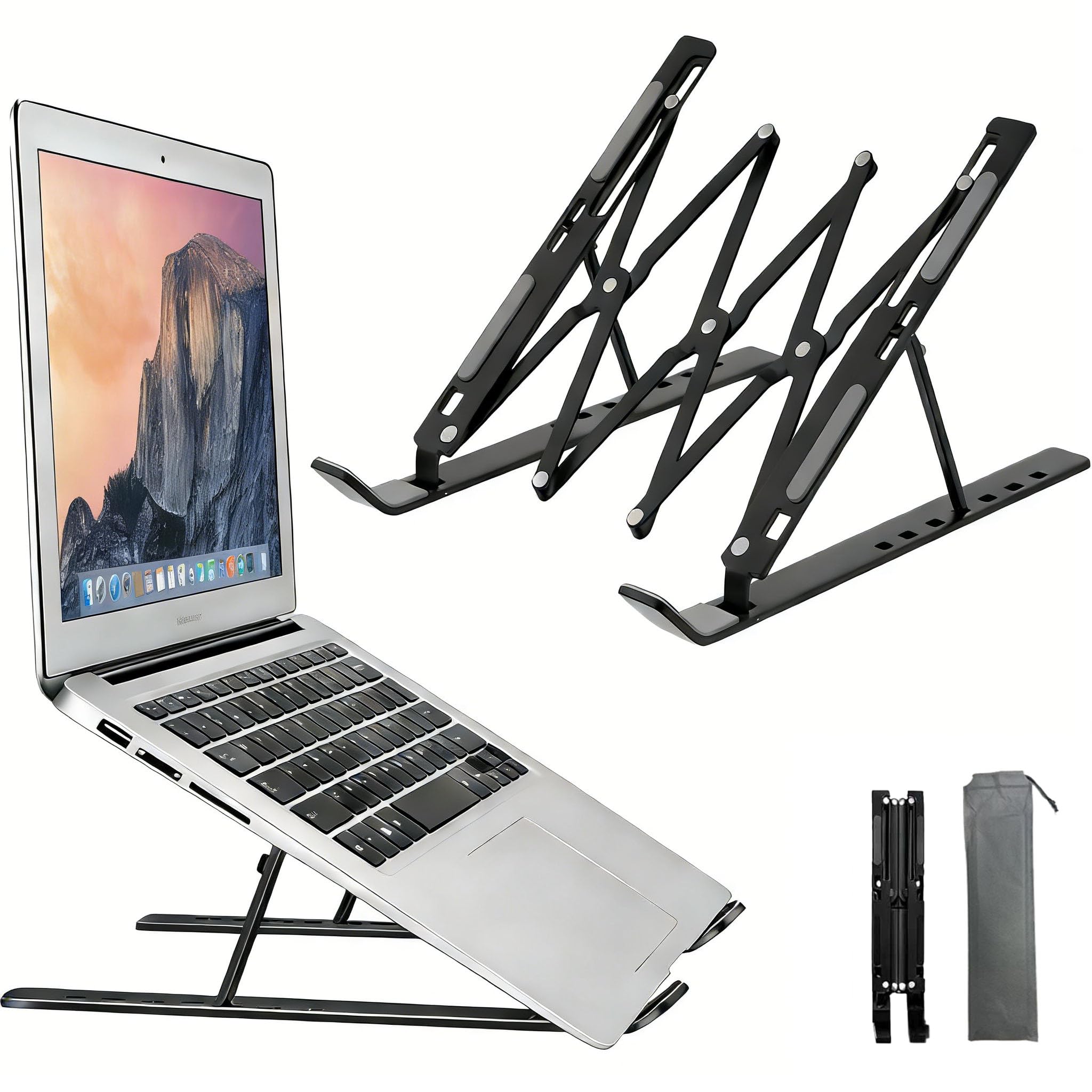 Adjustable Laptop Stand | Aluminum Laptop Riser for Desk | Compatible with MacBook Air/Pro, Dell, HP, Lenovo & All Laptops | Ergonomic Design | Portable & Sturdy (Black)