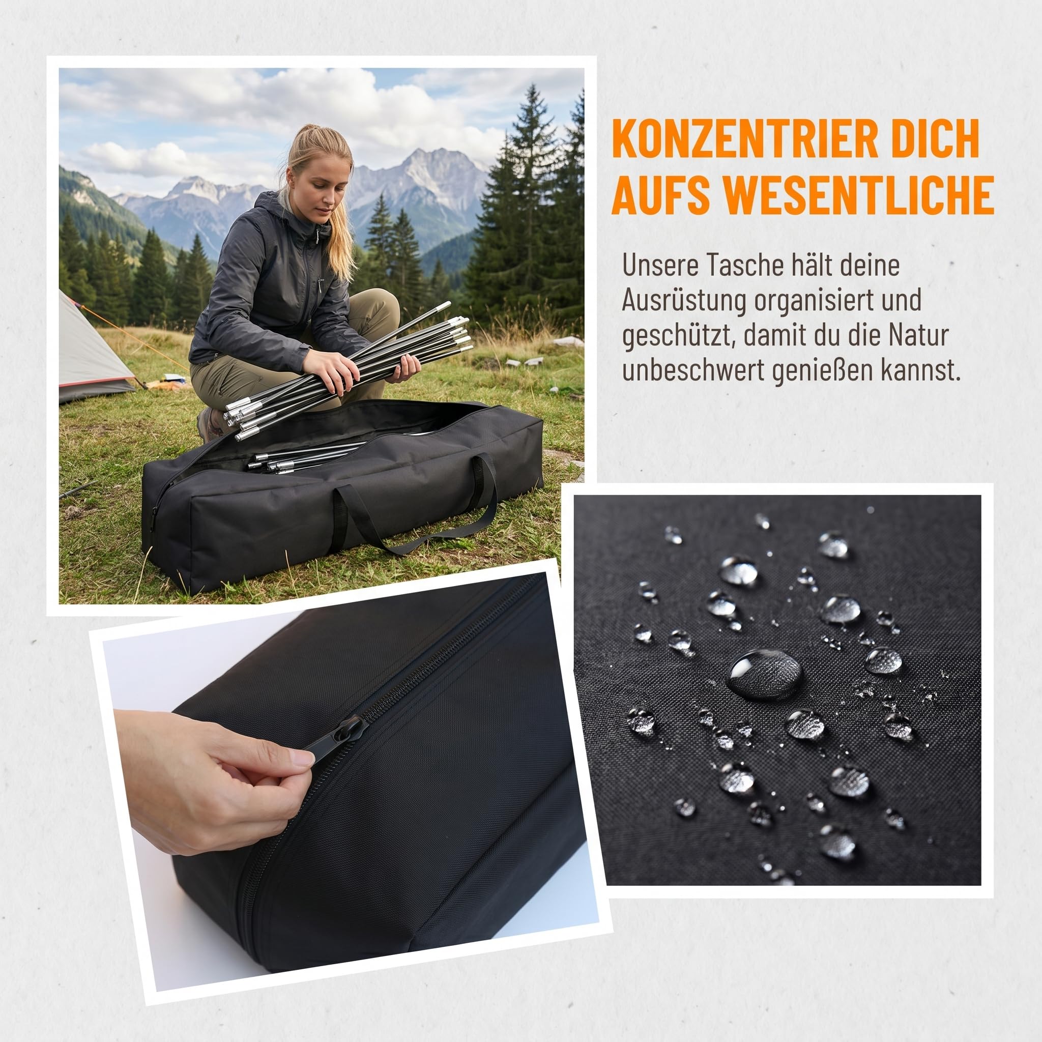 Amagogo Tragbare Zeltstangentasche, wasserabweisend, Multifunktions-Tragetasche, Camping-Organizer, Reißverschluss, strapazierfähig für Angelrute, Wohnwagen, Markisenrahmen