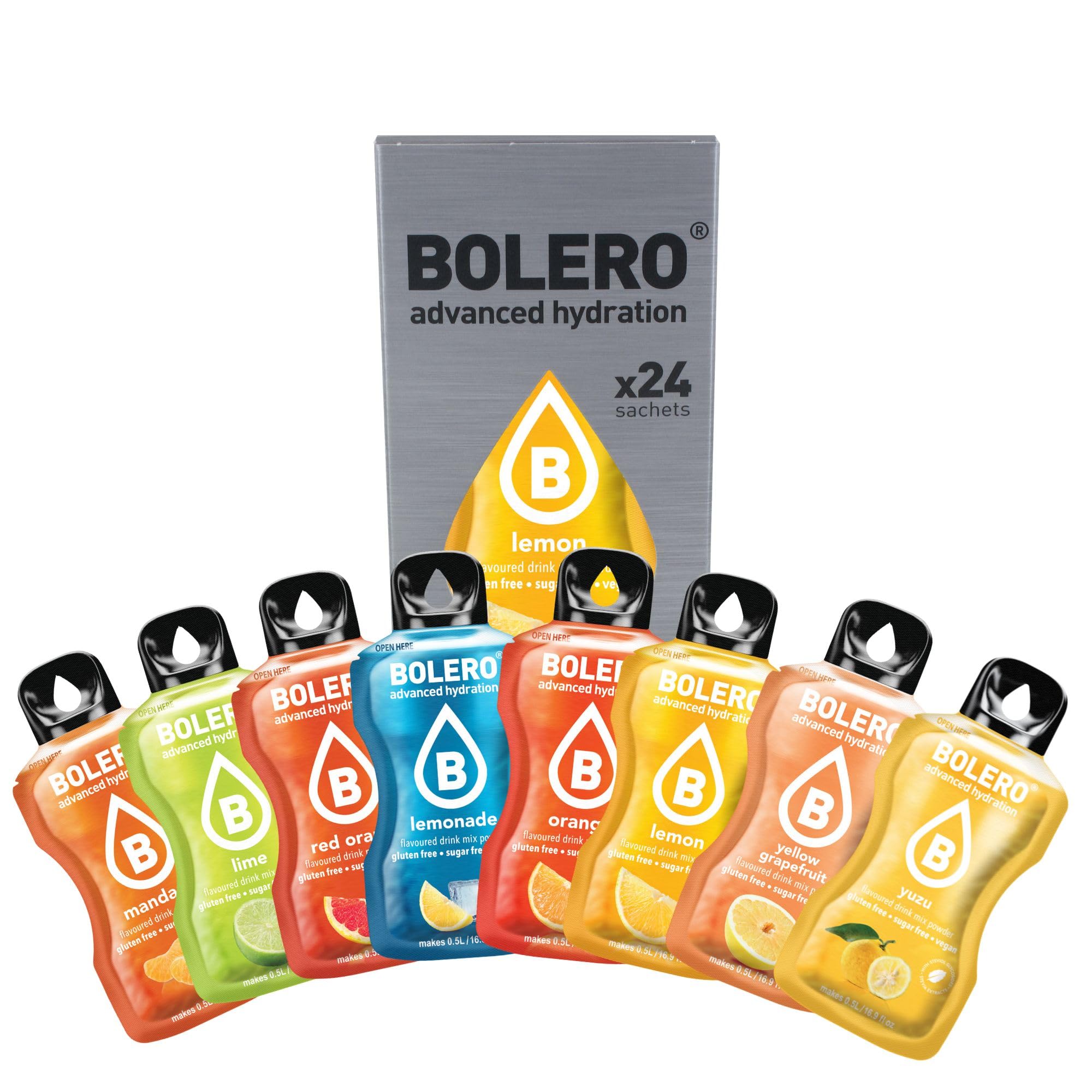 Bolero boissons CITRUS MIX STICKS 24x3g I boisson rafraîchissante en poudre sans sucre édulcorée à la stévia | boisson hypocalorique à la vitamine C