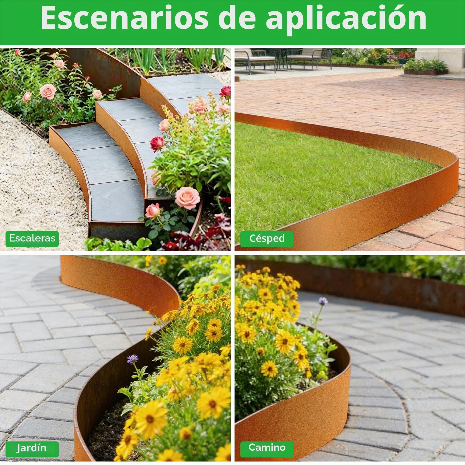 Bordura Acero Corten 5m X 15.5cm - Borde Jardin Flexible Y Resistente a La Intemperie - Separador De Césped Y Parterres con Aspecto Oxidado Natural, Fácil Instalación | Cercado flexible de metal con aspecto oxidado, resistente a la intemperie y borde de c