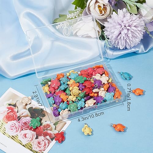 Miniatura 7 de SUNNYCLUE 1 caja de 100 dijes de tortuga, cuentas de tortugas, cuentas de piedra colorida, animales marinos, turquesa, dijes de tortuga a granel