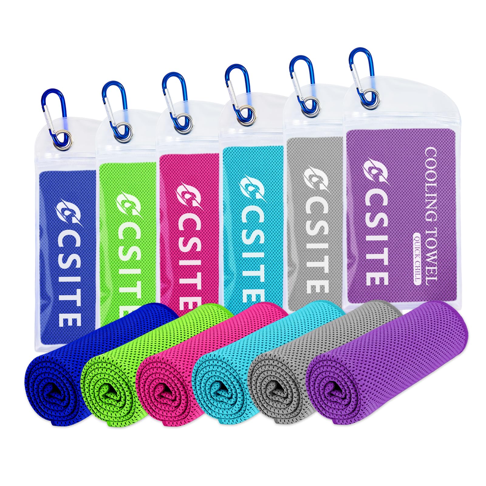 CSITE 6 Pack Cooling Towels (47"x12") for Neck and Face, Ice Towel for Hot Weather, Soft Breathable Chilly Gym Towels, Microfiber Towel for Work Out, Yoga, Running, Camping & More Activities
