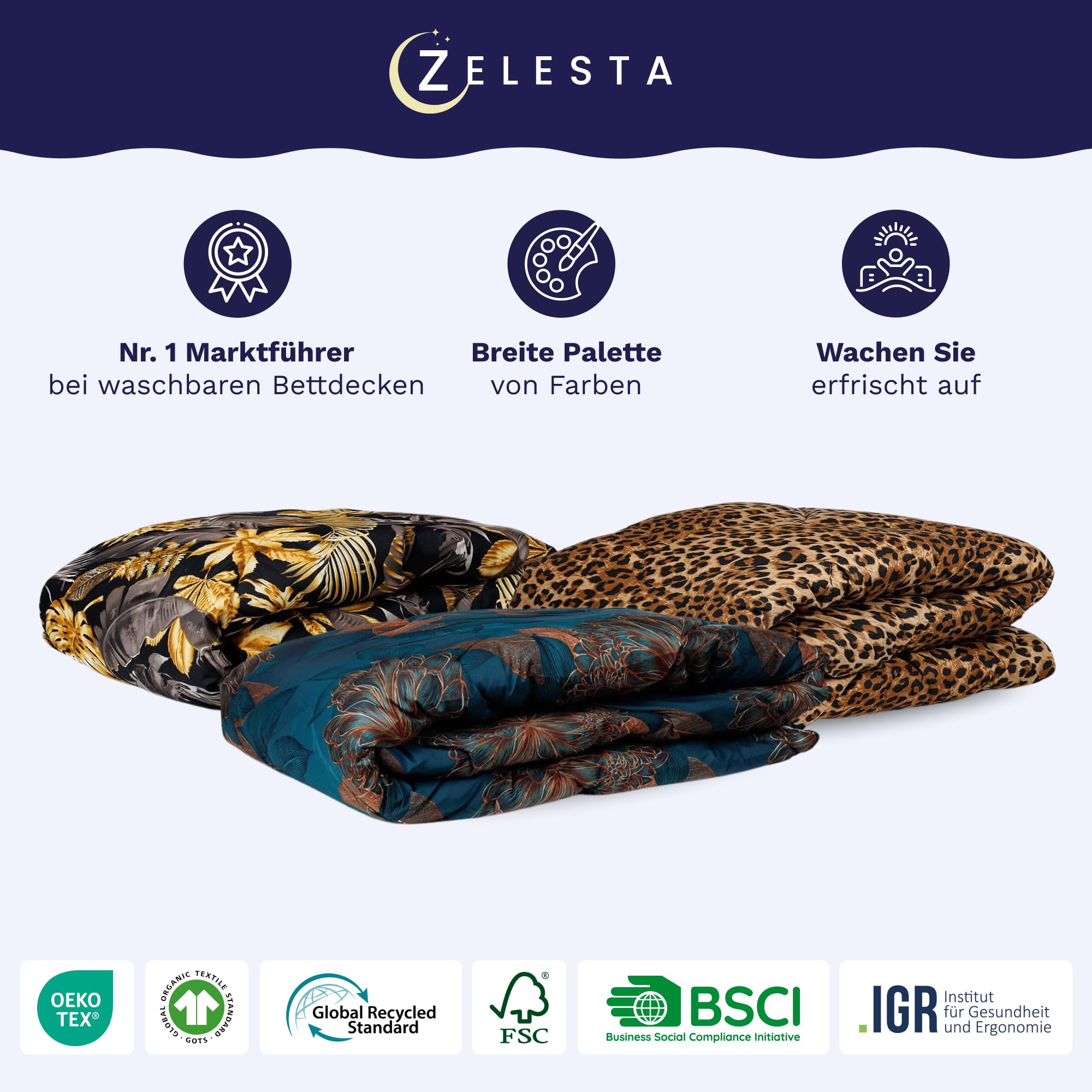 Zelesta Wonderbed Light Bettdecke 200x200 4 Jahreszeiten - Bettwäsche winterdecke und Sommer-Bettdecke Duvet - Waschbare bettdecke ohne Bezug - Anti-Allergene Steppdecke - Bettwäsche mit Muster