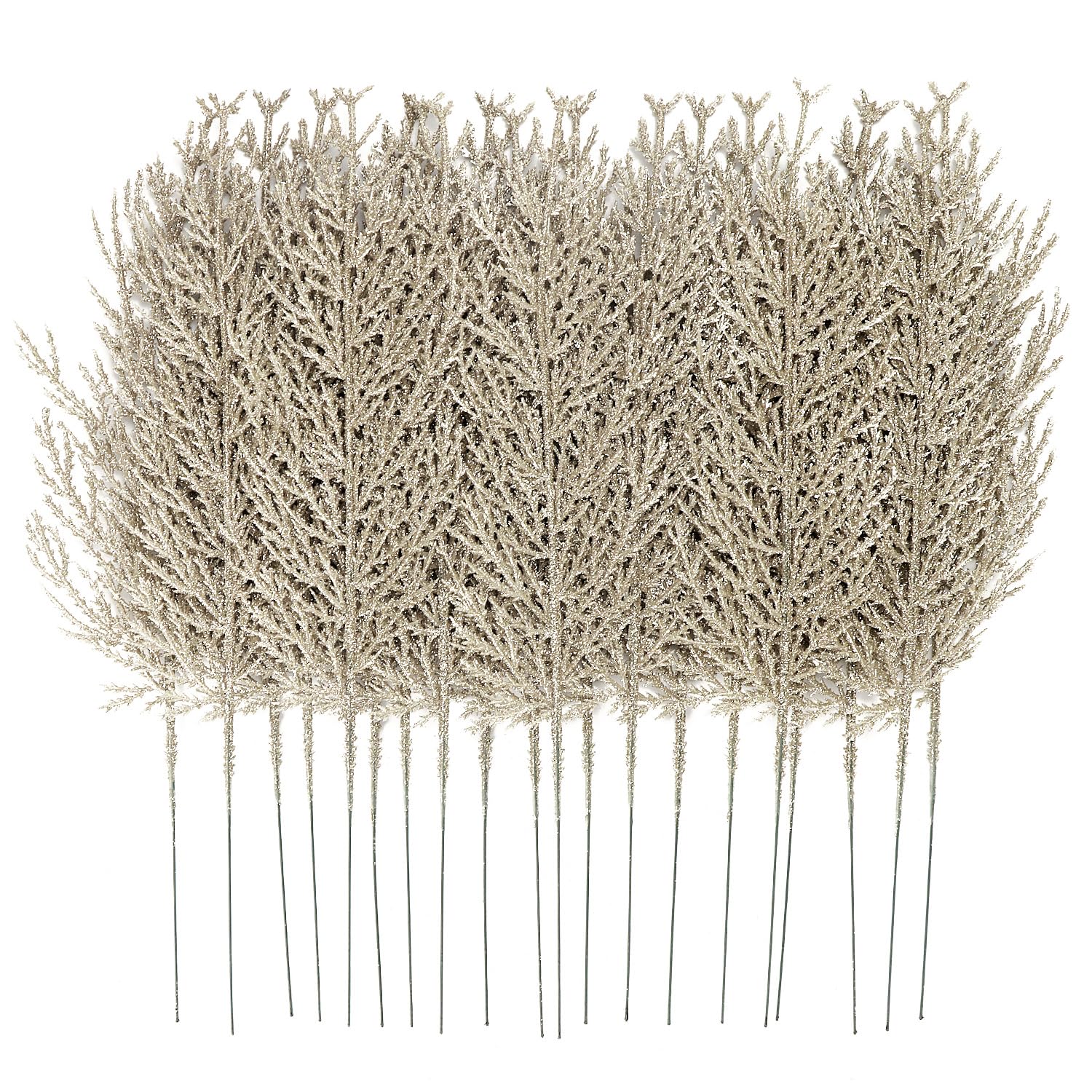 KKSTY Pack of 16 Artificial Pine Branches Glitter Twig Ornaments - Image 4