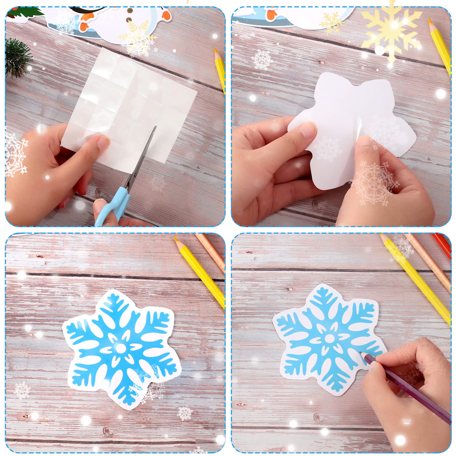 72 Pcs Winter Mix Cut Outs Winter Wonderland Cutouts Penguin Snowflake  Snowman Paper Cutouts with Glue Point Dots Winter Bulletin Board Set for