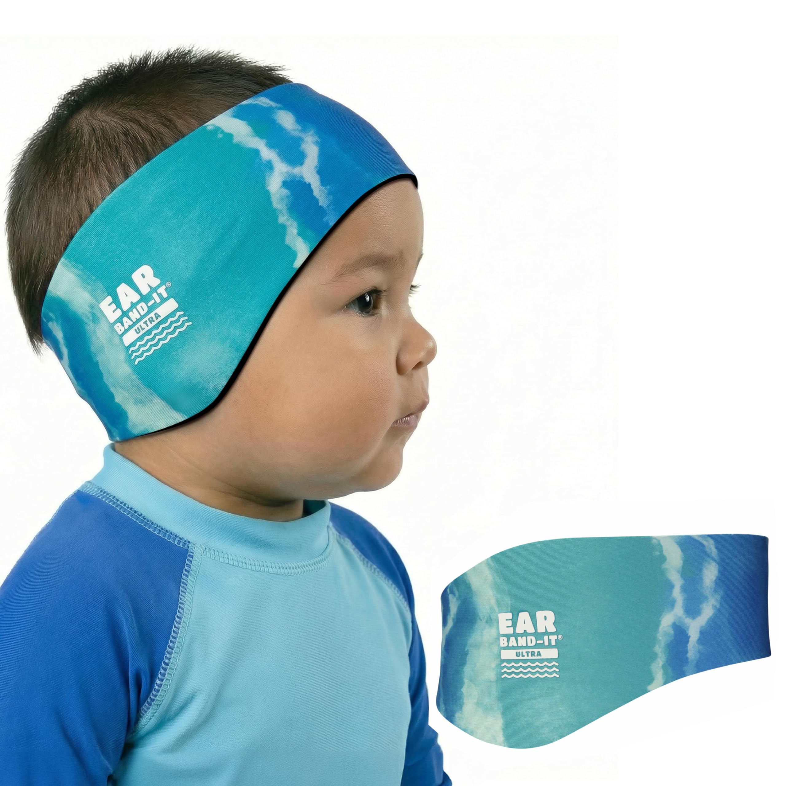 EarBandit Ultra Small Tie Dye Blue Swimmers Headband