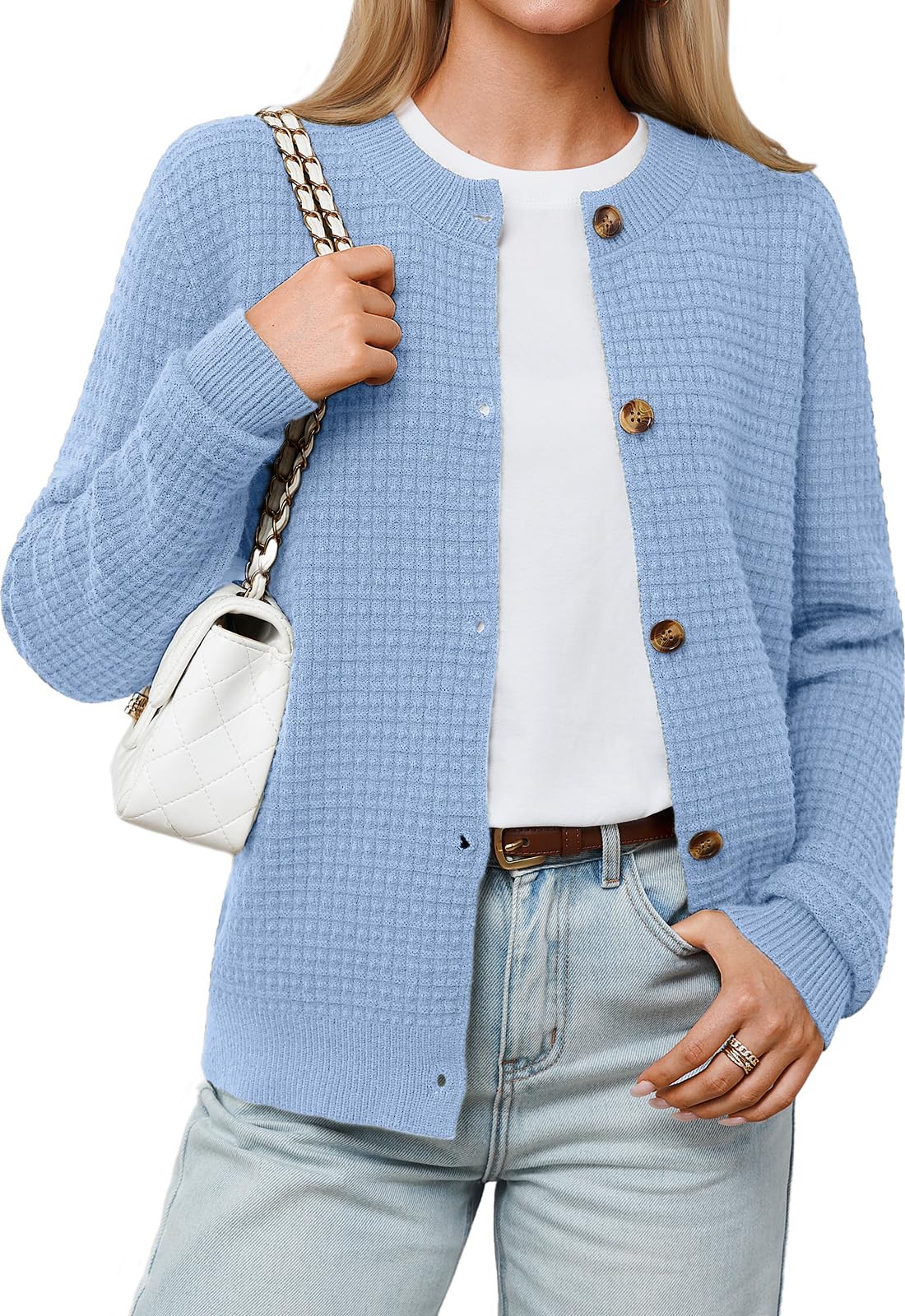 DEARCASE Damen Strickjacken Cardigan Lange Ärmel Leichtgewichtig Knopfverschluss Offene Front Str...