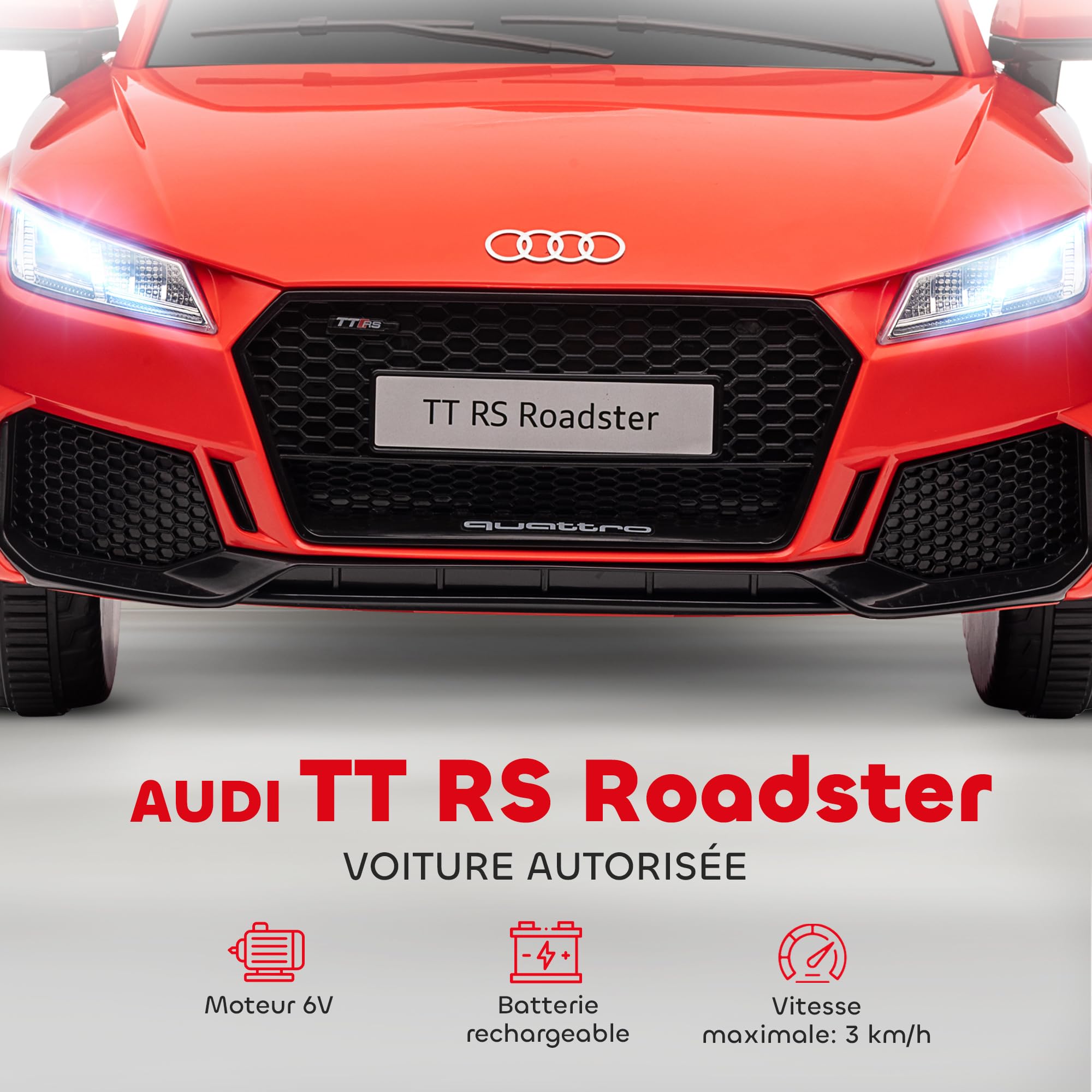 HOMCOM Audi TT RS Voiture Électrique Enfant 12V 30W 3 km/h Télécommande 2,4G Effets Sonores Lumineux Rouge