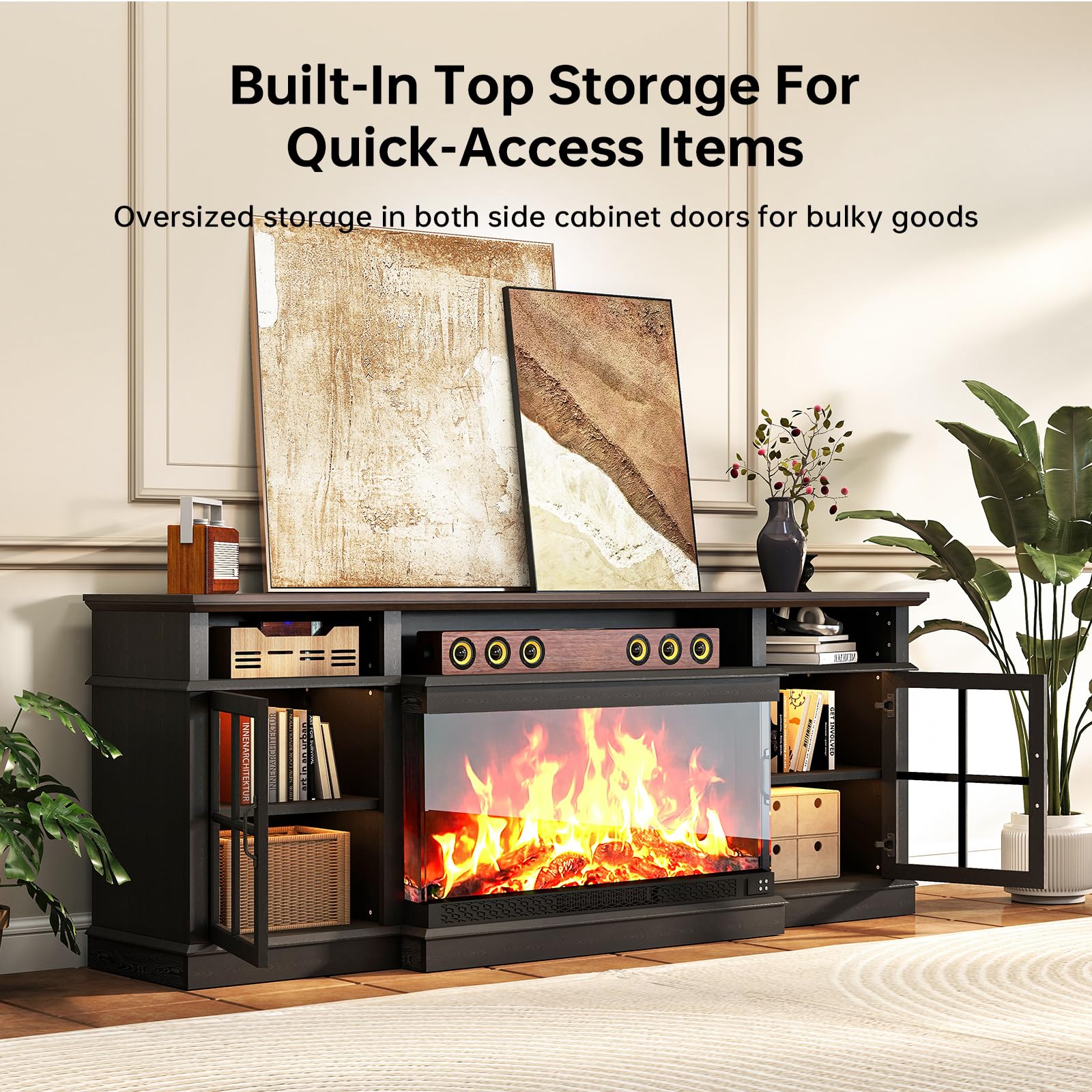 The Best Electric Fireplace TV Stands (2026) 3 Nordivale 70' Fireplace TV Stand, 3 Sided Glass Modern Entertainment Center for — product photo