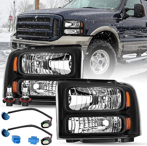 Miniatura 9 de SOCKIR Conjunto de faros delanteros para Ford F250 F350 F450 F550 Super Duty 1999-2004  Ford Excursion 2000-2004 carcasa cromada reflector ámbar
