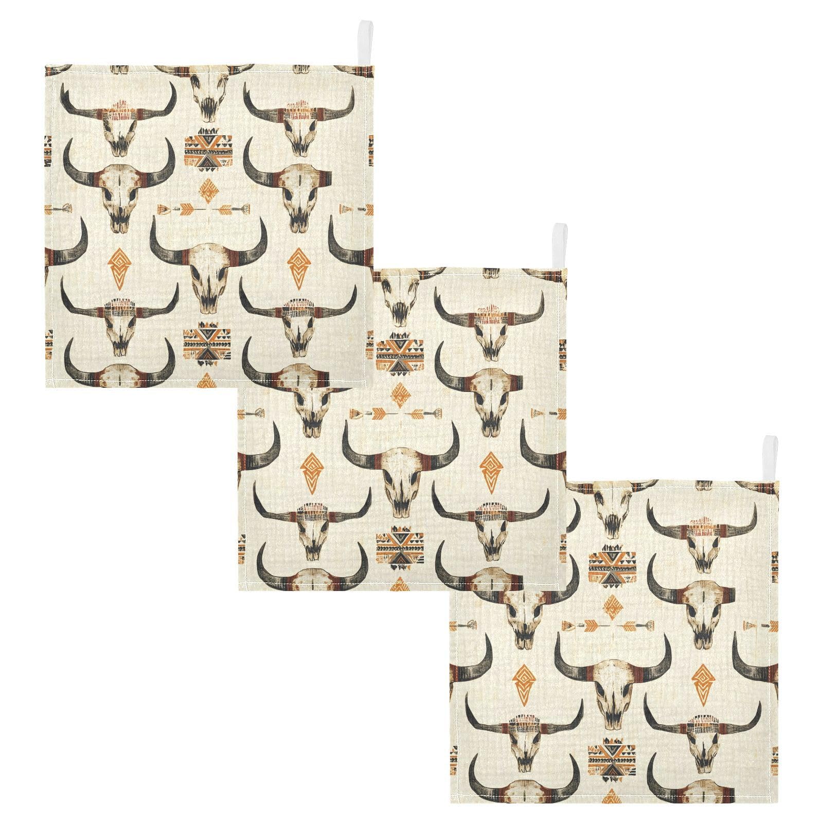 YETTASBIN Aztec Highland Cow Skulls Muslin Baby Hand Washcloths Soft Cotton Bath Face Towel 4 Layers Extra Absorbent