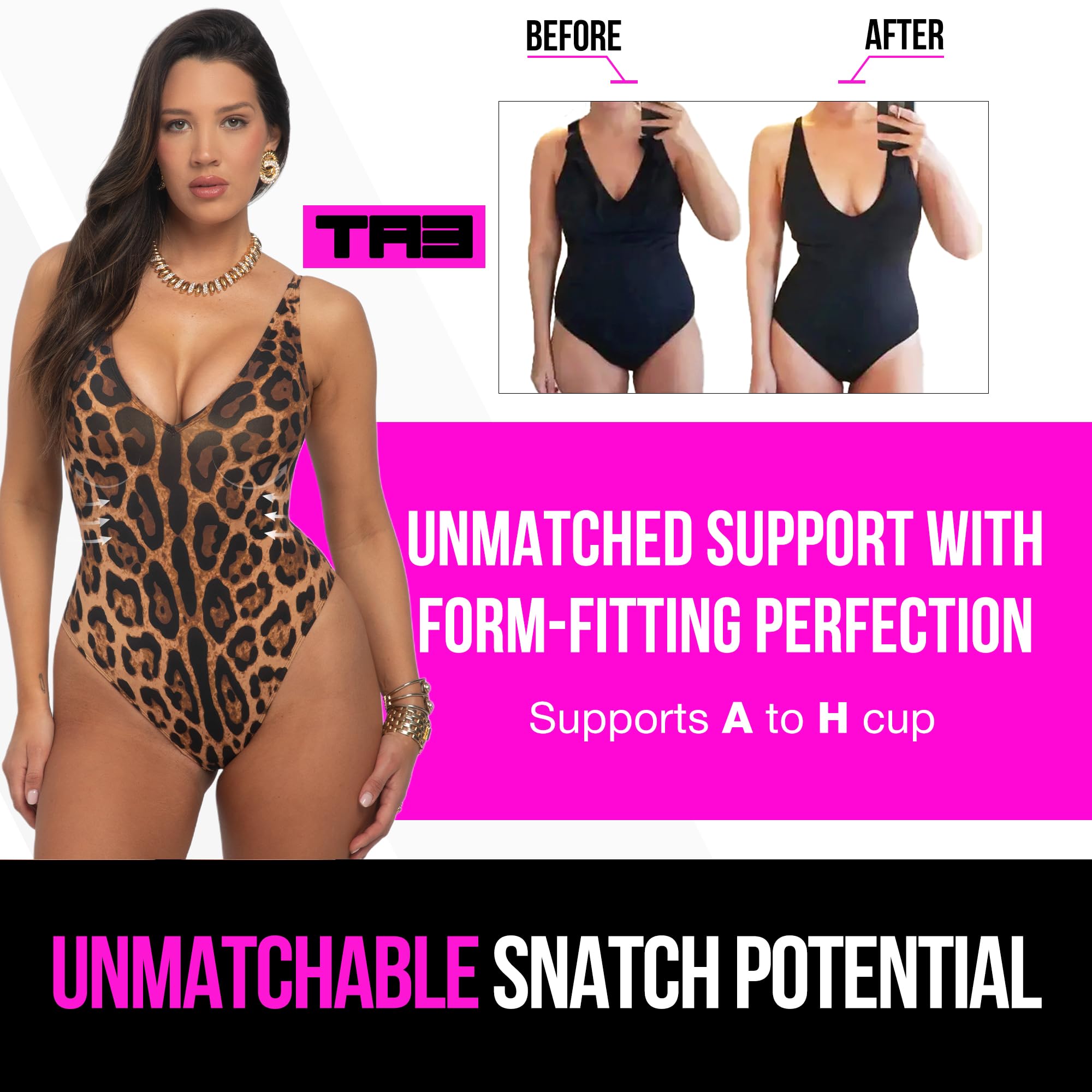 TA3 Brazilian Plungey Swimsuit for Women – Sculpting Bathing Suit - Tummy Control Swimsuits for Women: Torso Length: Short X-Small Symmetric Leopard