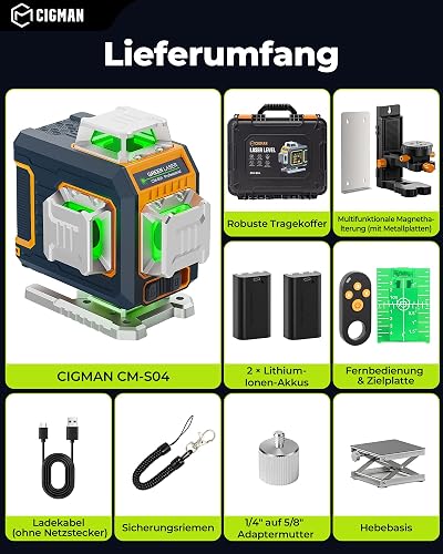 CIGMAN CM-S04 Laser en croix, contrôle intelligent 4 x 360 °, niveau à bulle automatique, avec écran LCD, laser de construction, vert, pour construction intérieure, construction intérieure - 9
