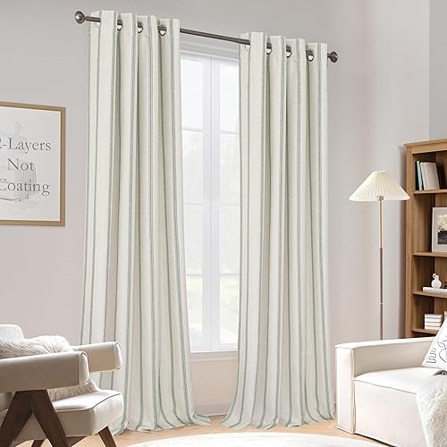 Vista 54 de DriftAway - Cortinas de mezcla de lino estilo granja opacas de 96 pulgadas de largo para dormitorio, cortinas de lino con rayas verticales Gris