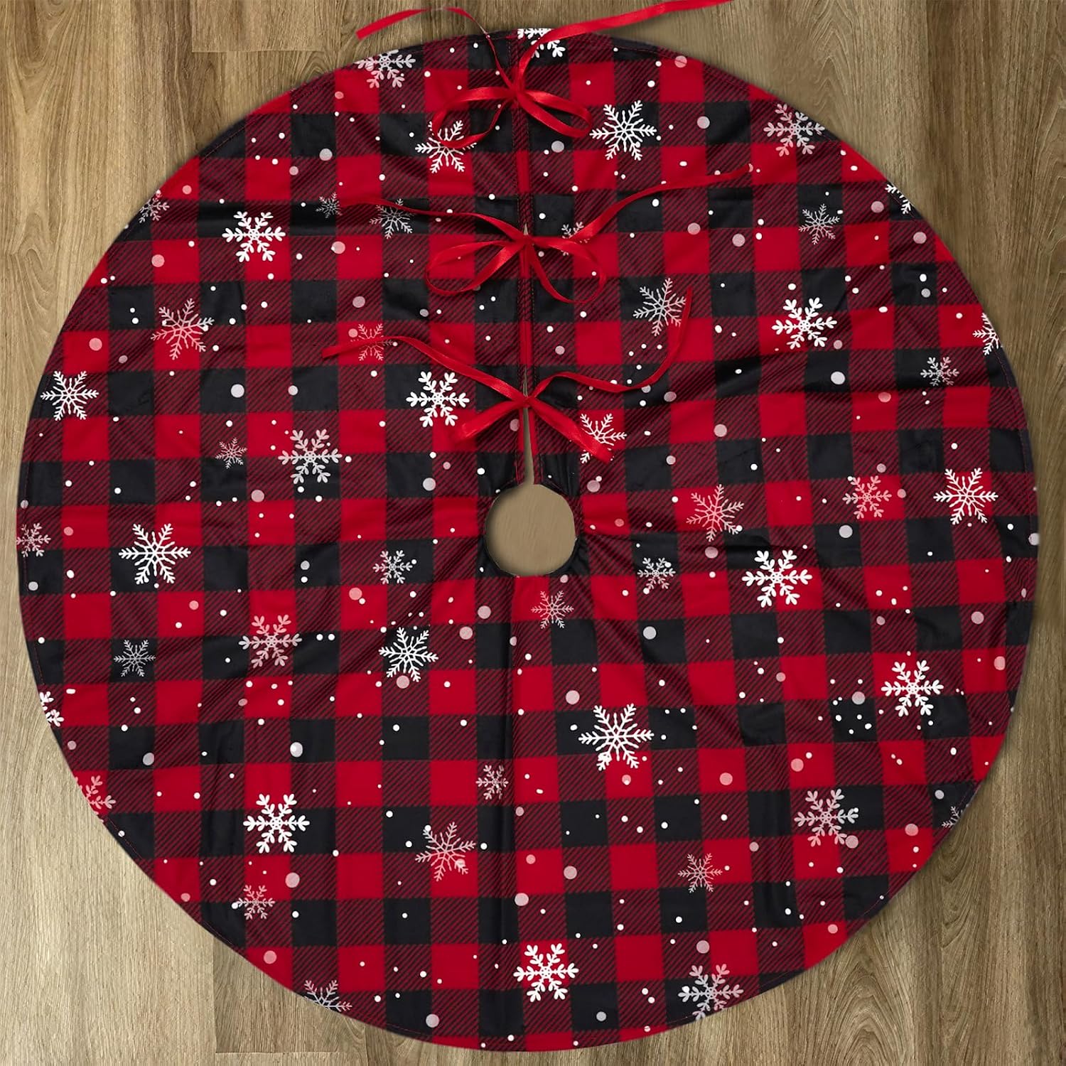 Christmas Tree Skirt 48 Inches Xmas Winter Holiday Party Tree Mat Skirts, Perfect for Christmas Holiday Indoor Outdoor Home Decoration(Red Plaid)