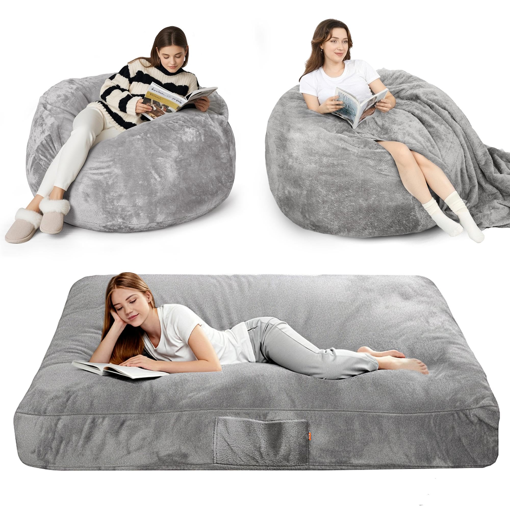 yeti bean bag chair YEFU for Adults: 4-in-1 Convertible Giant Bean Bag Bed, Overstuffed Memory Foam Floor Couch with Two Machine Washable Covers, Large Chair Bed for Living Room Bedroom, Full Grey Jansport Grey Pink Quilted colordescription_Purple With four reclining positions Color:Sexy Pink Back Shad
