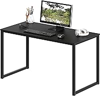 SHW Mission 40-Inch Black Home Office Computer Desk - Sturdy Steel Frame, Water-Resistant, Scratch-Resistant Surface