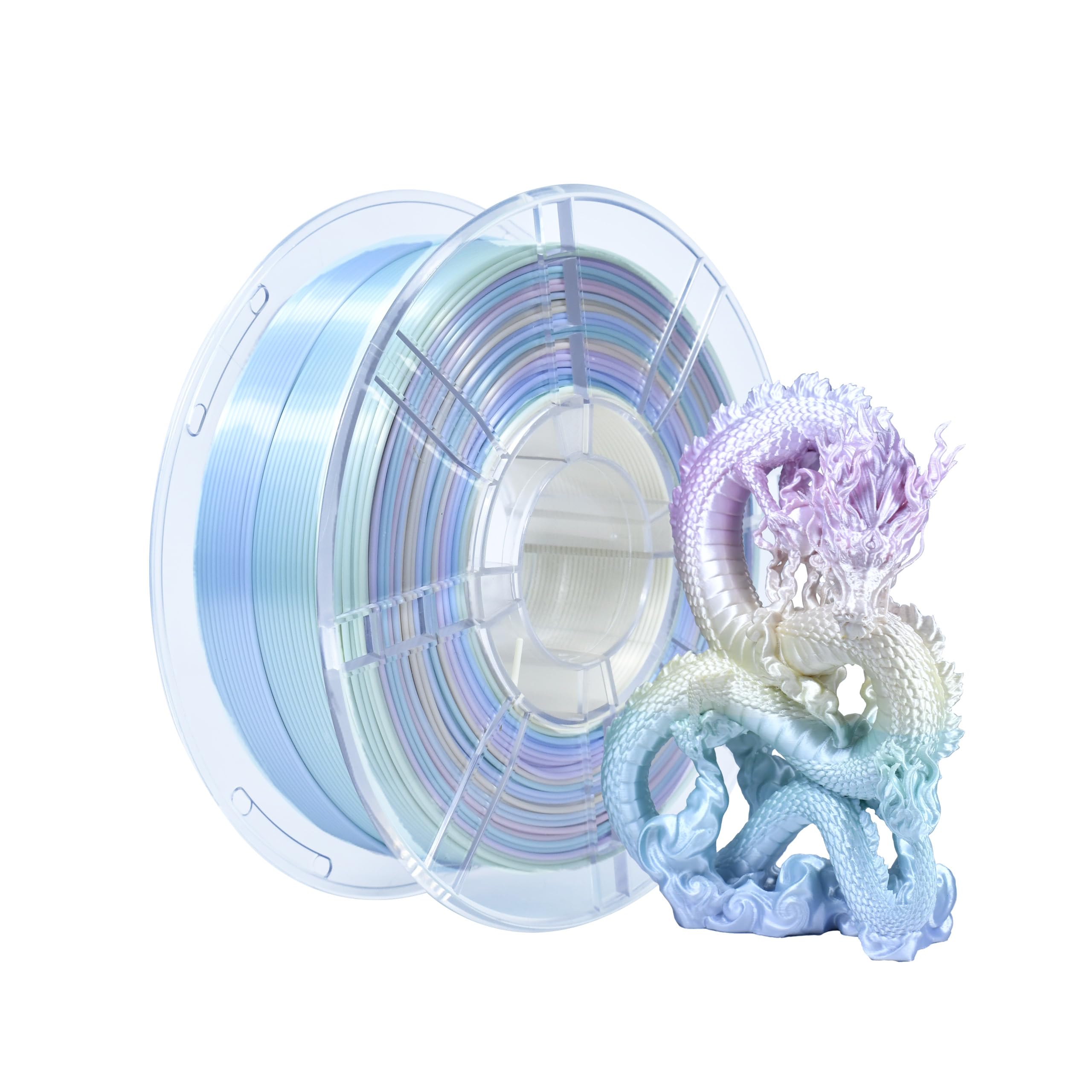 iBOSS Macaron Rainbow PLA+ Silk 3D Printer Filament, 1.75 mm, 1 kg (1000g), 325m, Two-Tone, High Precision, Environmentally Friendly