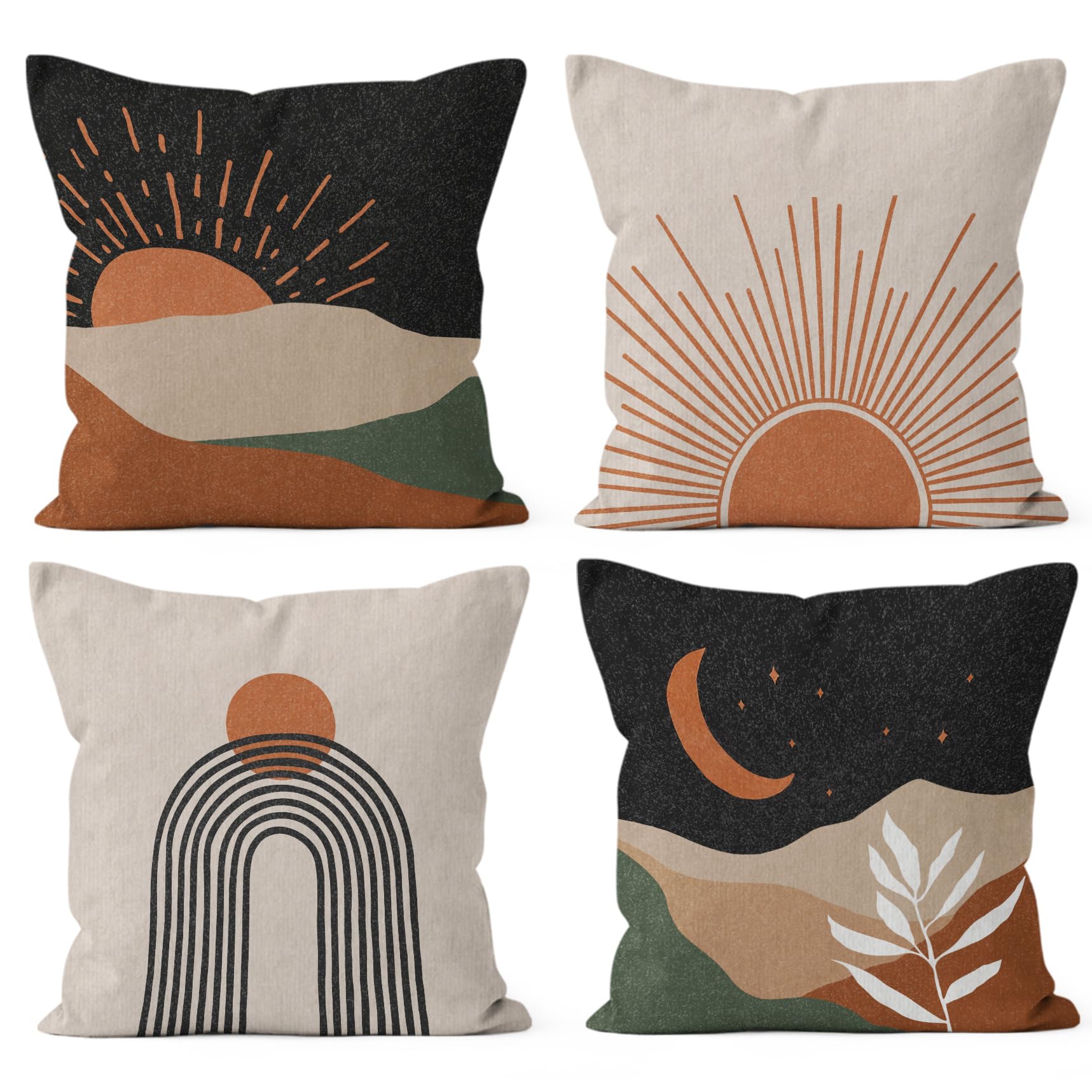 HIWX Boho Pillow Covers, Sun Moon Mountains Decorative Outdoor Throw Pillow Covers, Modern Sunshine Sunrise Landscape for Bedroom Home Decor - Set of